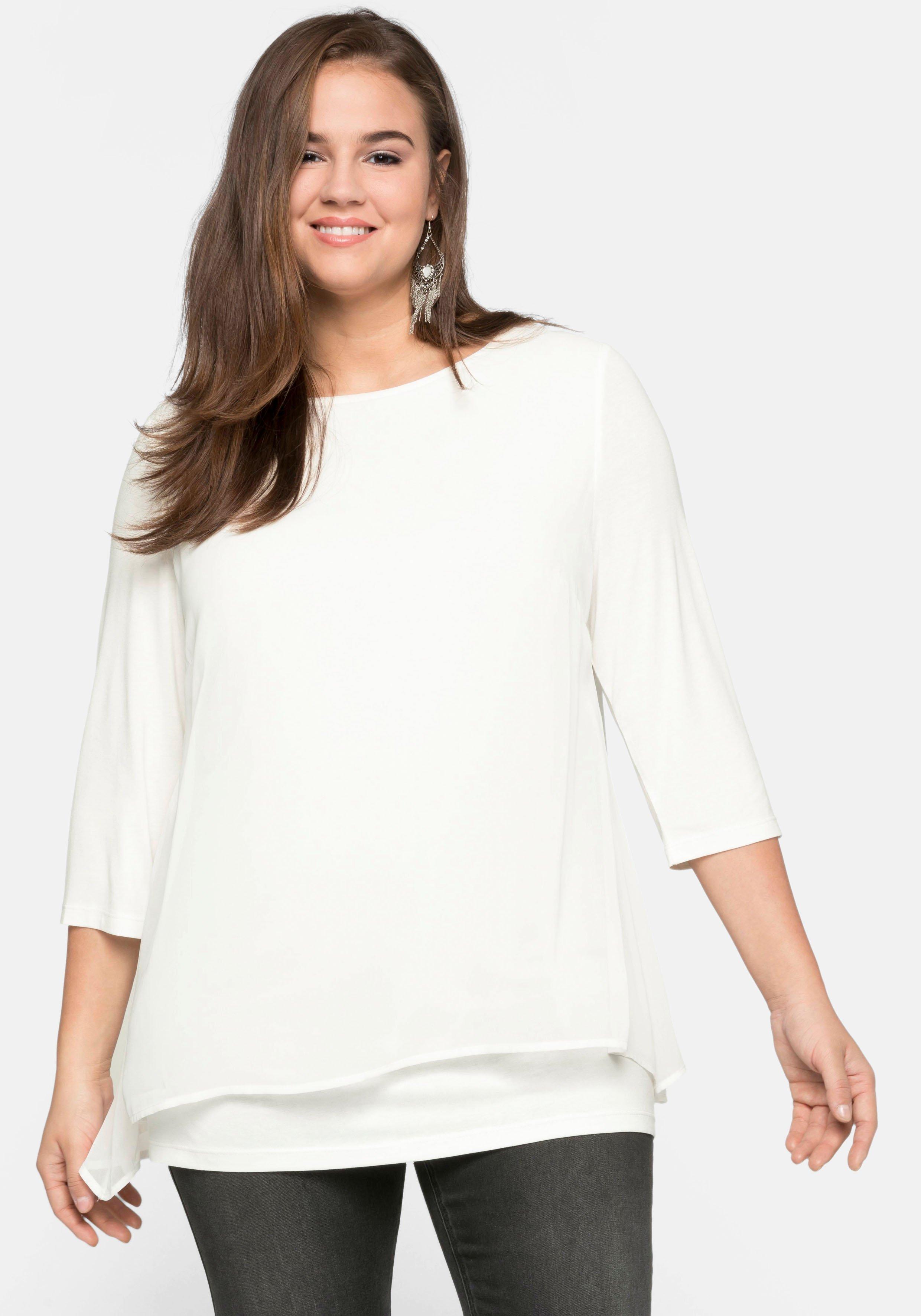 Blusenshirt in leichter A-Linie mit Zipfelsaum - offwhite | sheego