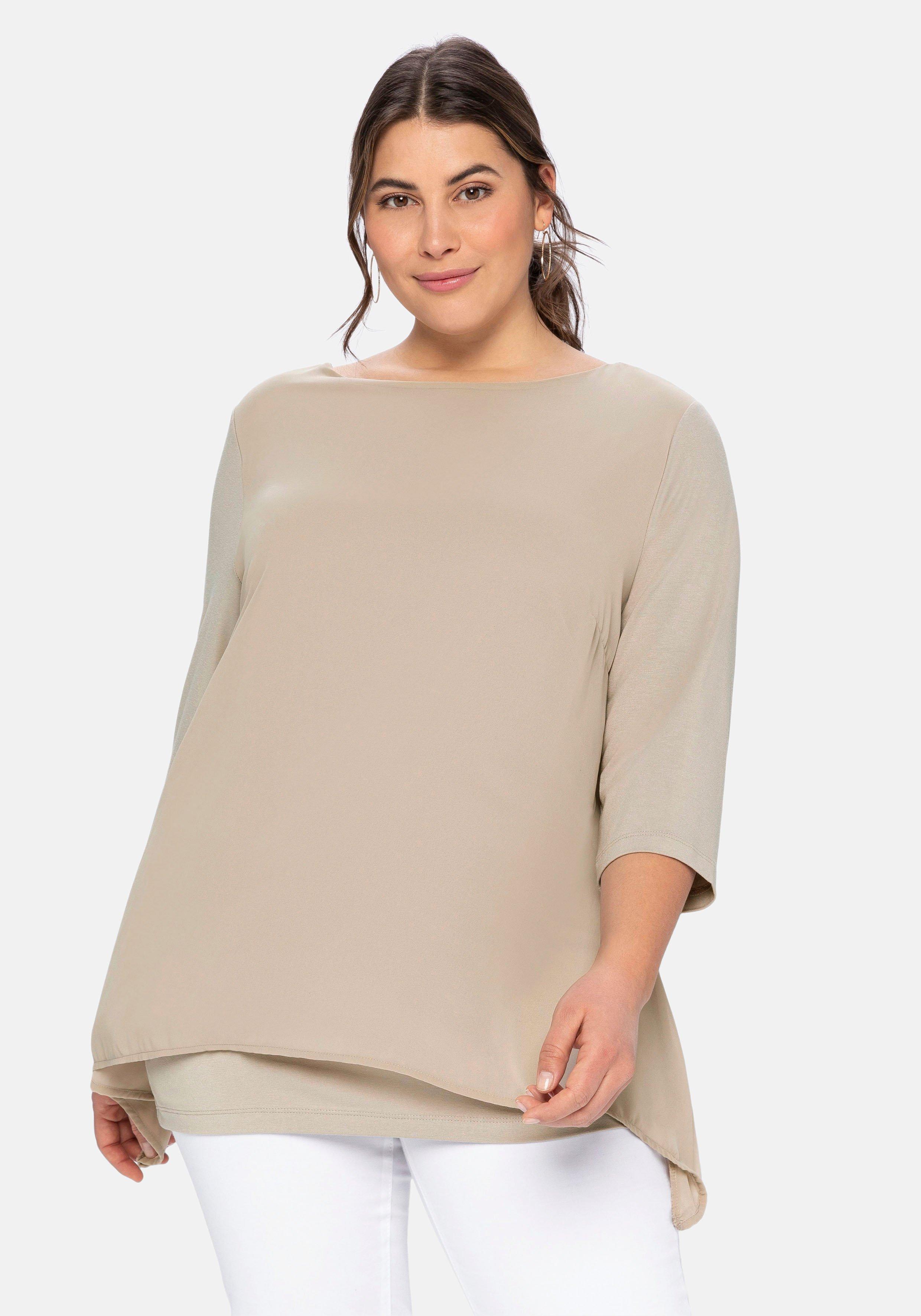 Zipfelsaum mit | Blusenshirt sheego in offwhite - A-Linie leichter