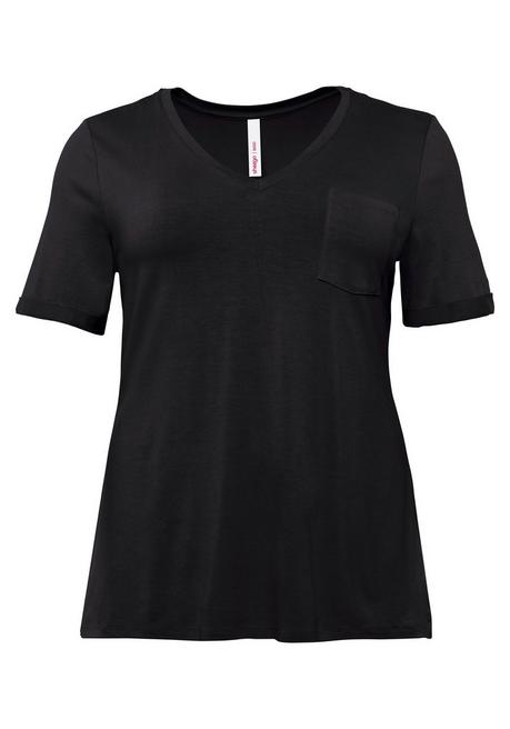 BASIC T-Shirt aus Viskosequalität mit V-Ausschnitt - schwarz - 44/46