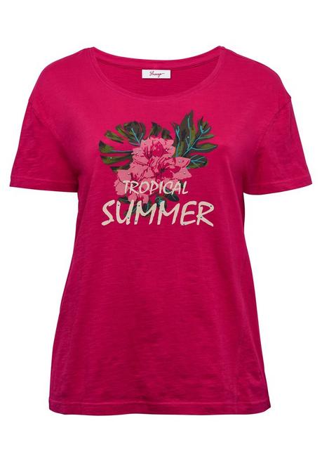 T-Shirt mit tropischem Blumenfrontdruck - dunkelpink - 44/46