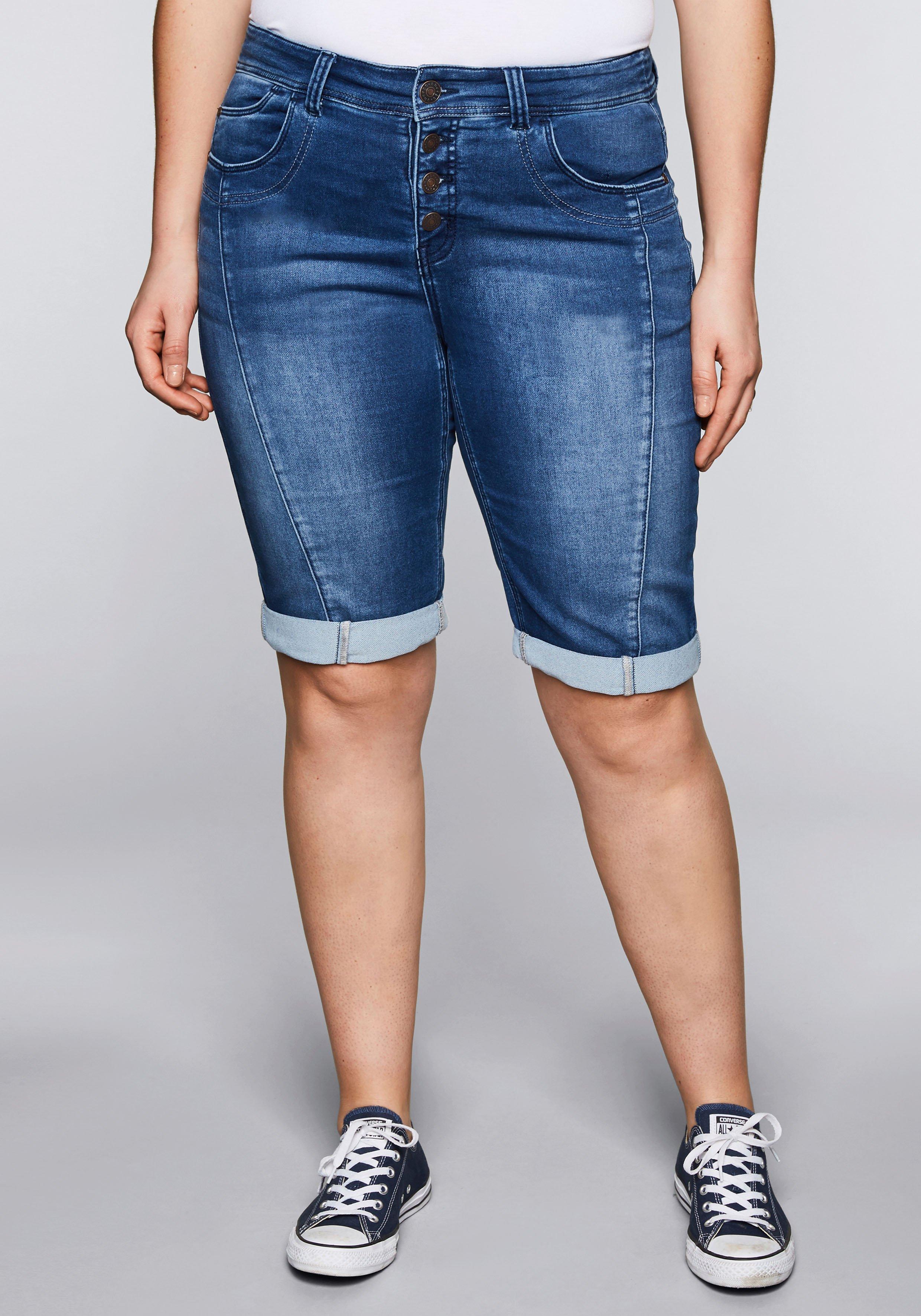 sheego Bermudas aus Sweat-Denim mit Teilungsnaht - blue Denim sheego