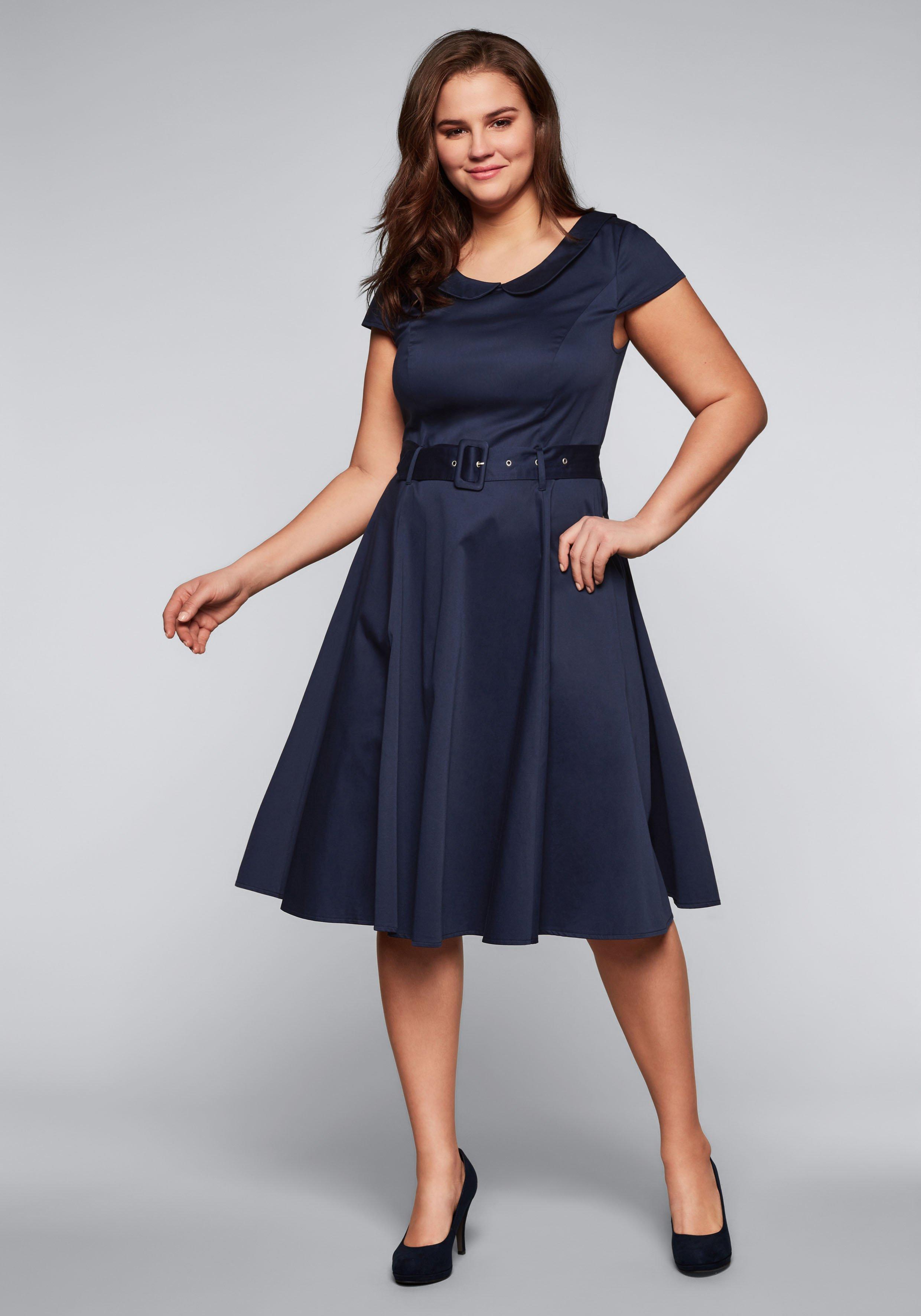 sheego by Joe Browns Kleid mit Bubikragen und Stoffgürtel - marine sheego