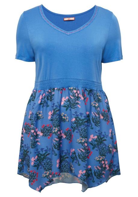 Longshirt mit Blumendruck und zipfeligem Saum - blau bedruckt - 44/46