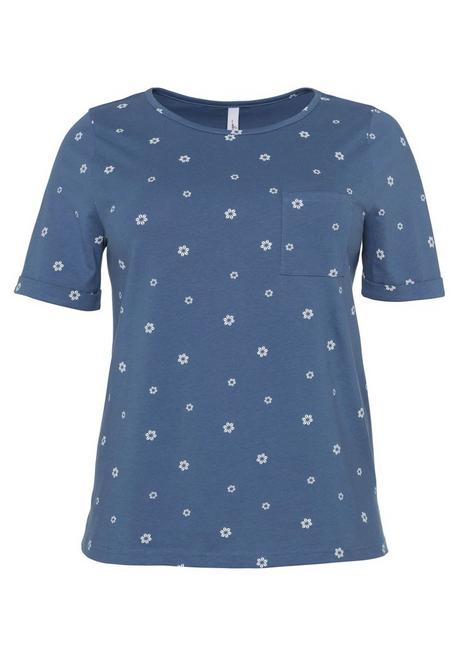 Shirt mit Blumendruck und längerem Halbarm - rauchblau bedruckt - 44/46