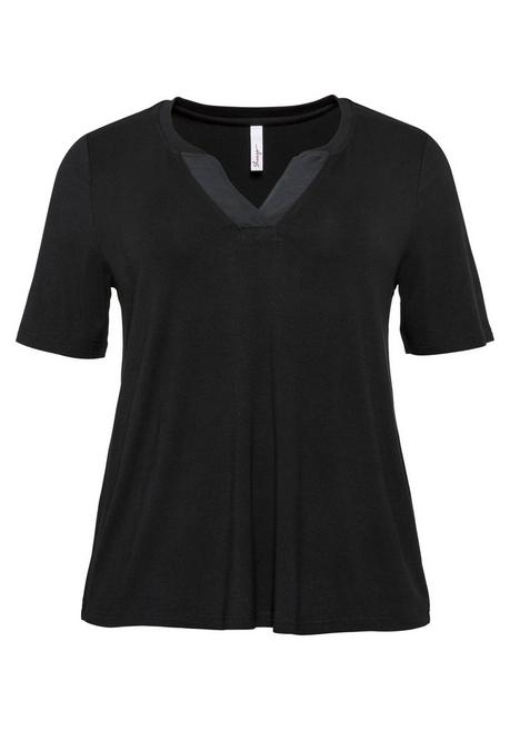 Shirt mit Blende aus Chiffon am Ausschnitt - schwarz - 44/46