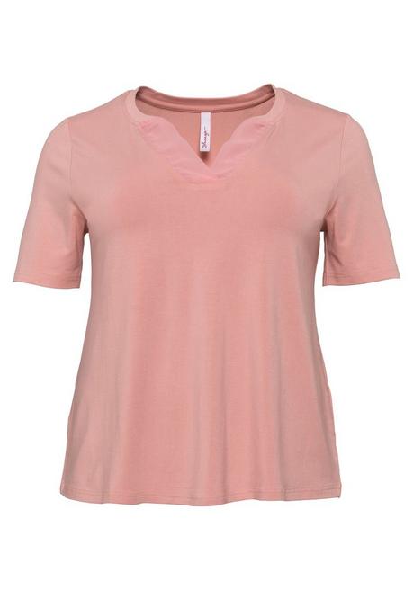 Shirt mit Blende aus Chiffon am Ausschnitt - rosenquartz - 44/46