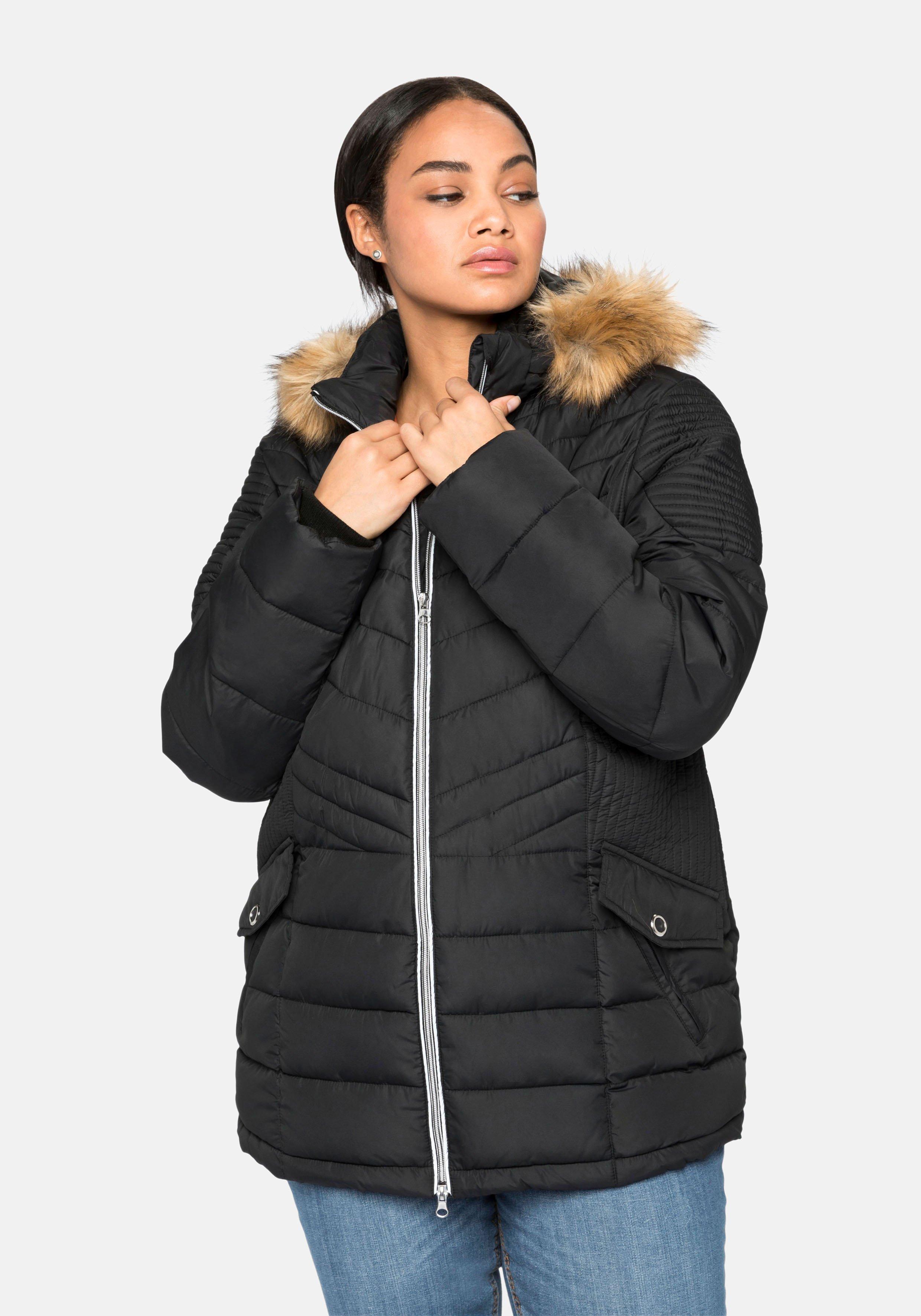 sheego Steppjacke mit abnehmbarer Kapuze - schwarz sheego