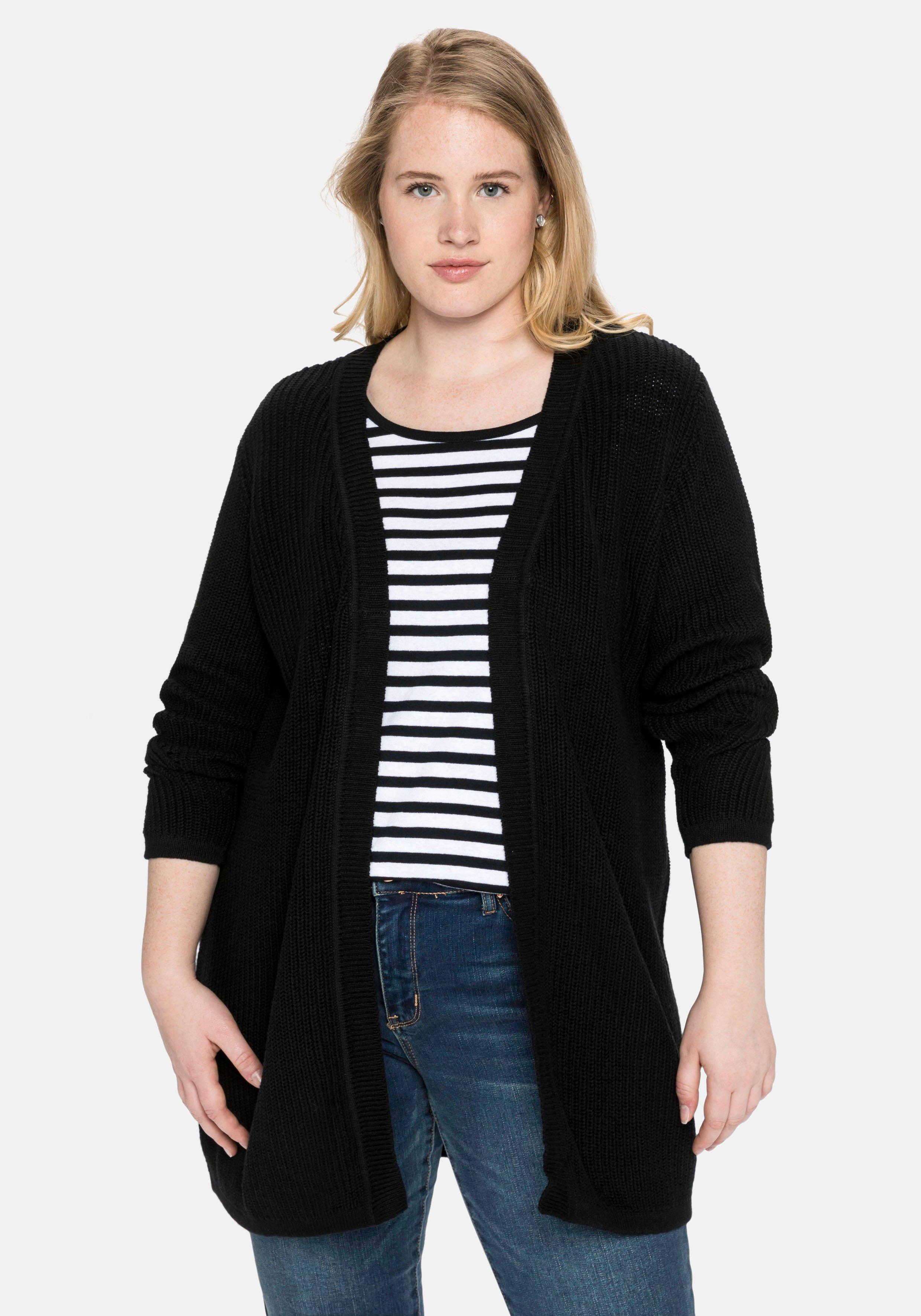 Cardigan aus Grobstrick, sheego in schwarz offener - Form 