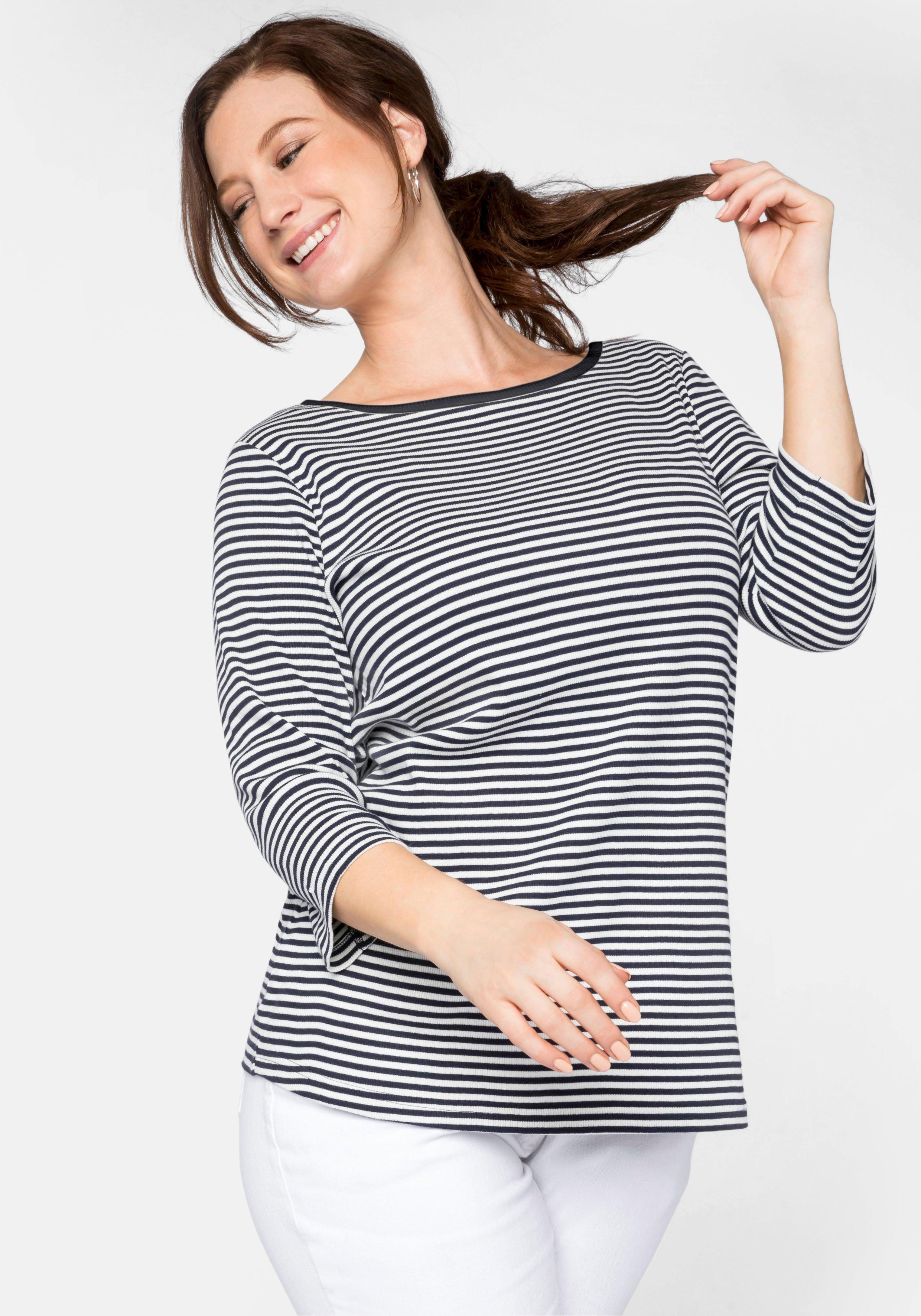 sheego - garngefärbten | 3/4-Arm-Shirt mit marine Ringeln