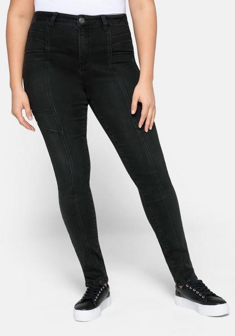 Skinny Jeans aus Power Stretch mit Nietenapplikation - black Denim - 44