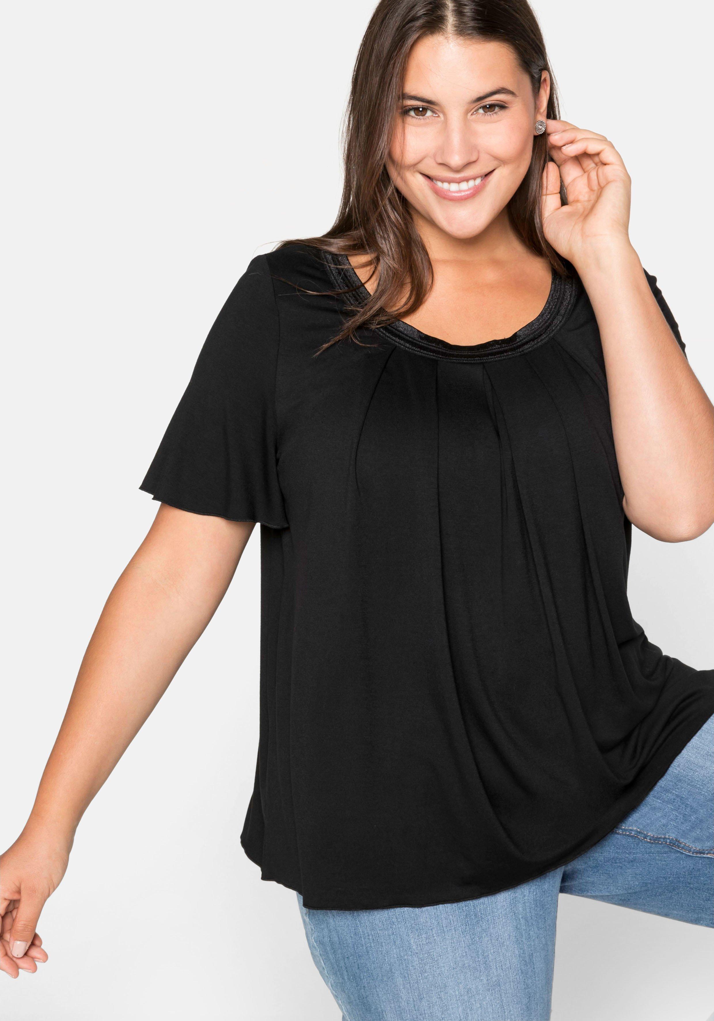 A-Linie Shirt Blende, aus - dekorativer schwarz | sheego mit Viskose-Jersey in