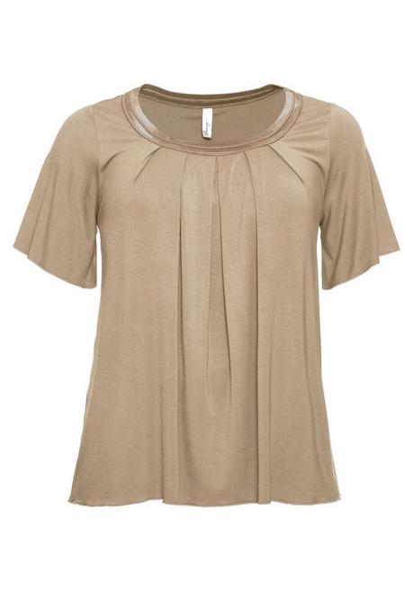 Shirt in A-Linie mit dekorativer Blende, aus Viskose-Jersey - camelfarben - 44/46