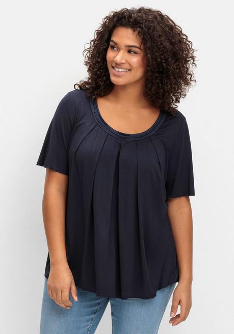 Shirt in A-Linie mit dekorativer Blende, aus Viskose-Jersey - tiefblau - 48/50