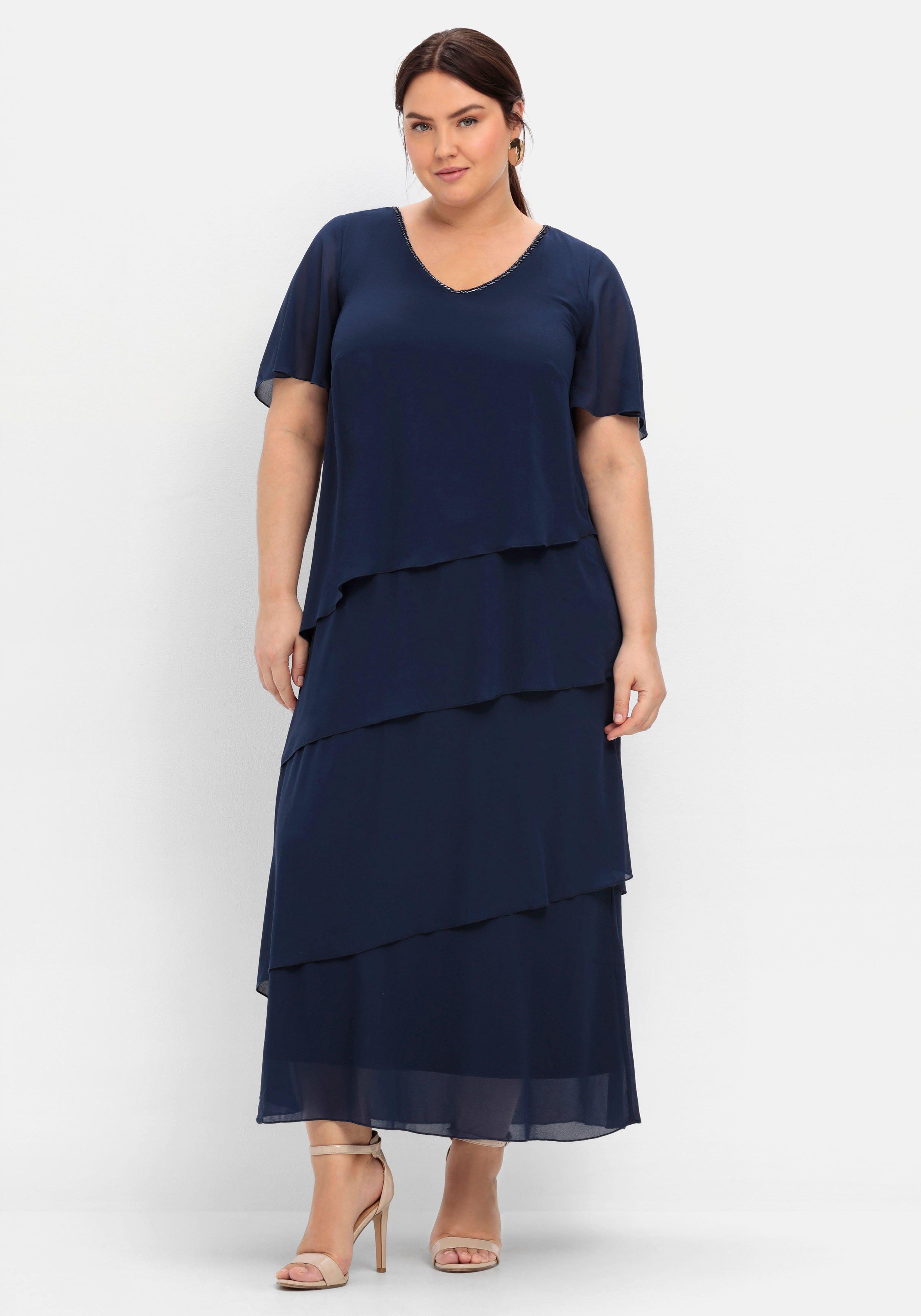 sheego Volants Cocktailkleid marine - | Lagenlook im mit