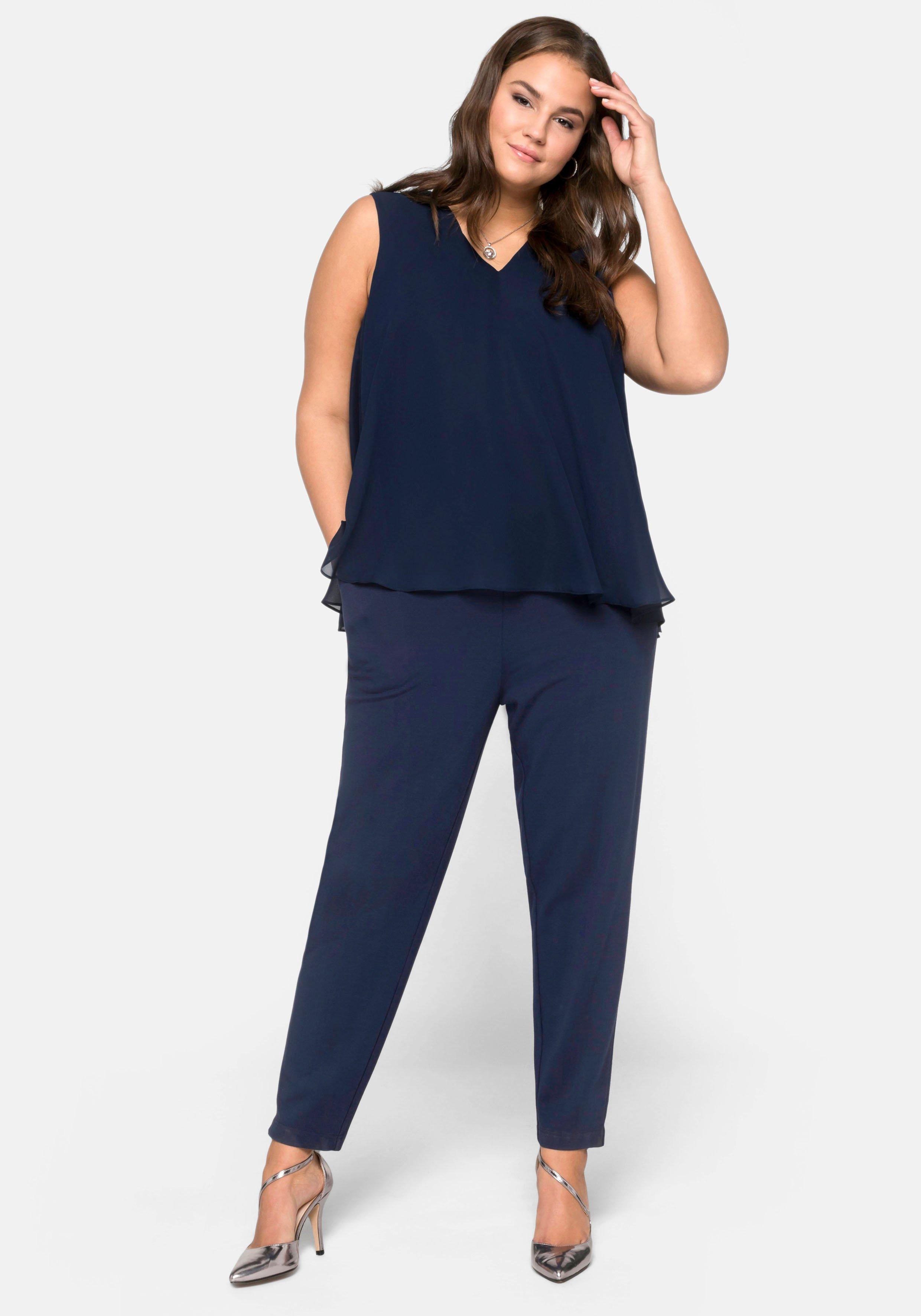 - im sheego mit Chiffon-Oberteil Lagenlook Jumpsuit marine |