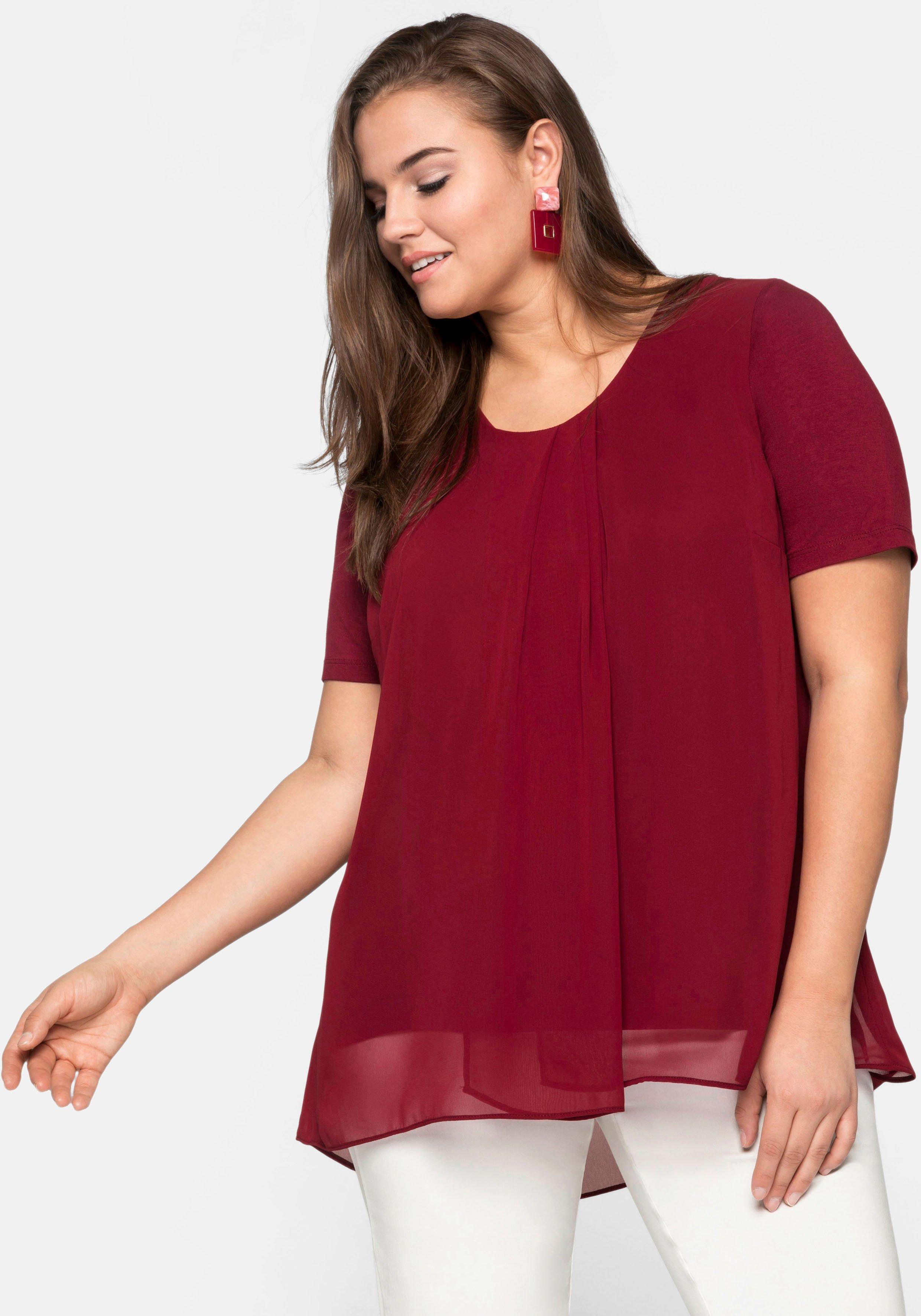 sheego Blusenshirt mit gelegten Falten, im Lagenlook - rubinrot sheego