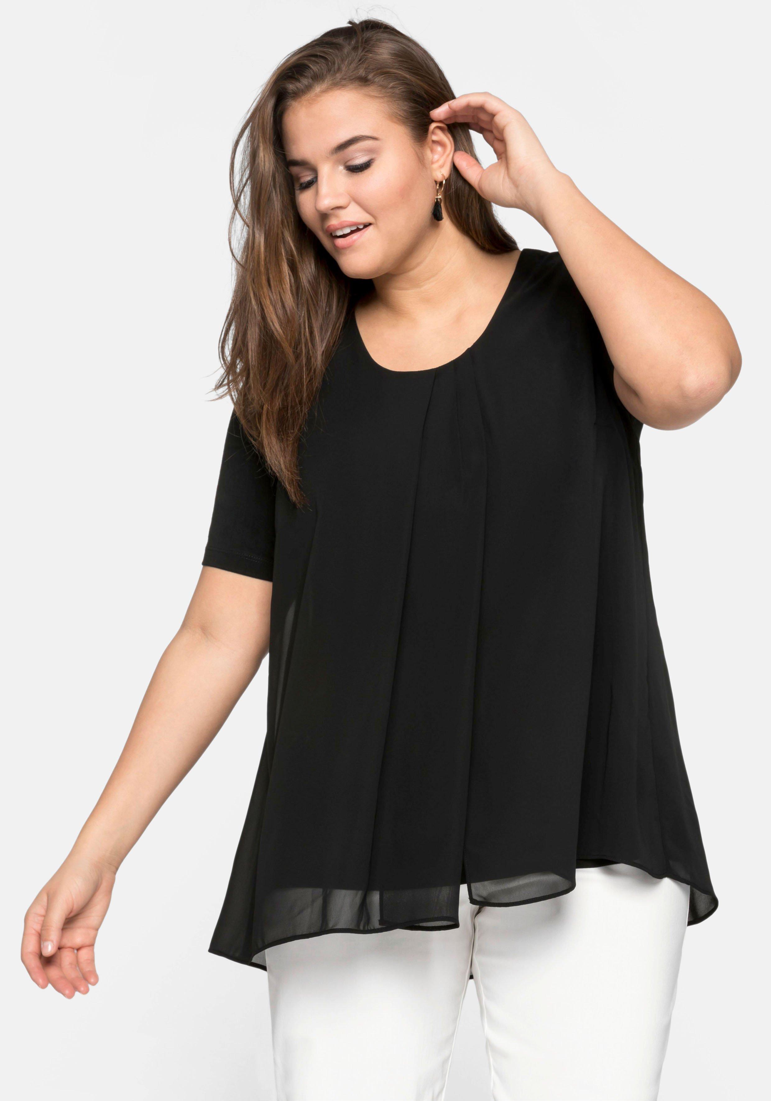 sheego Blusenshirt mit gelegten Falten, im Lagenlook - schwarz sheego