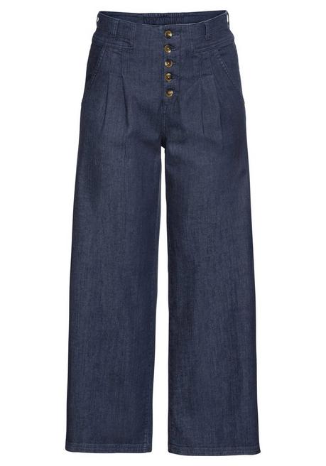 Weite High-Waist-Jeans mit Bundfalten - blue Denim - 44