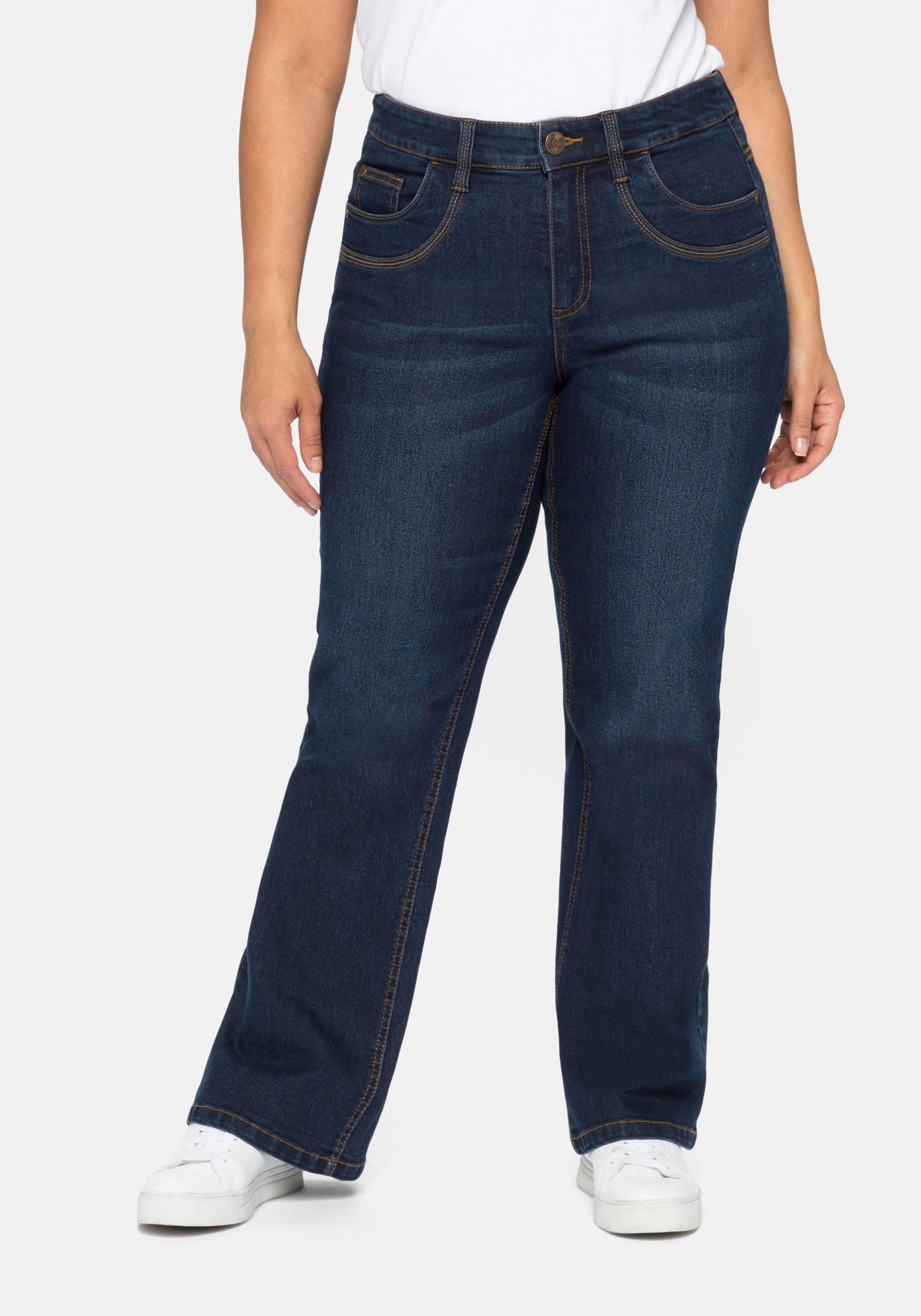 Bootcut Jeans mit innen regulierbarer dark Denim Bundweite sheego | - blue