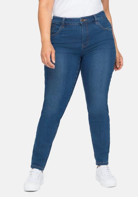 Skinny Jeans mit Knopflochgummi innen - blue Denim - 40