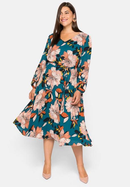Kleid mit Blumendruck, aus Georgette-Qualität - petrol bedruckt - 44