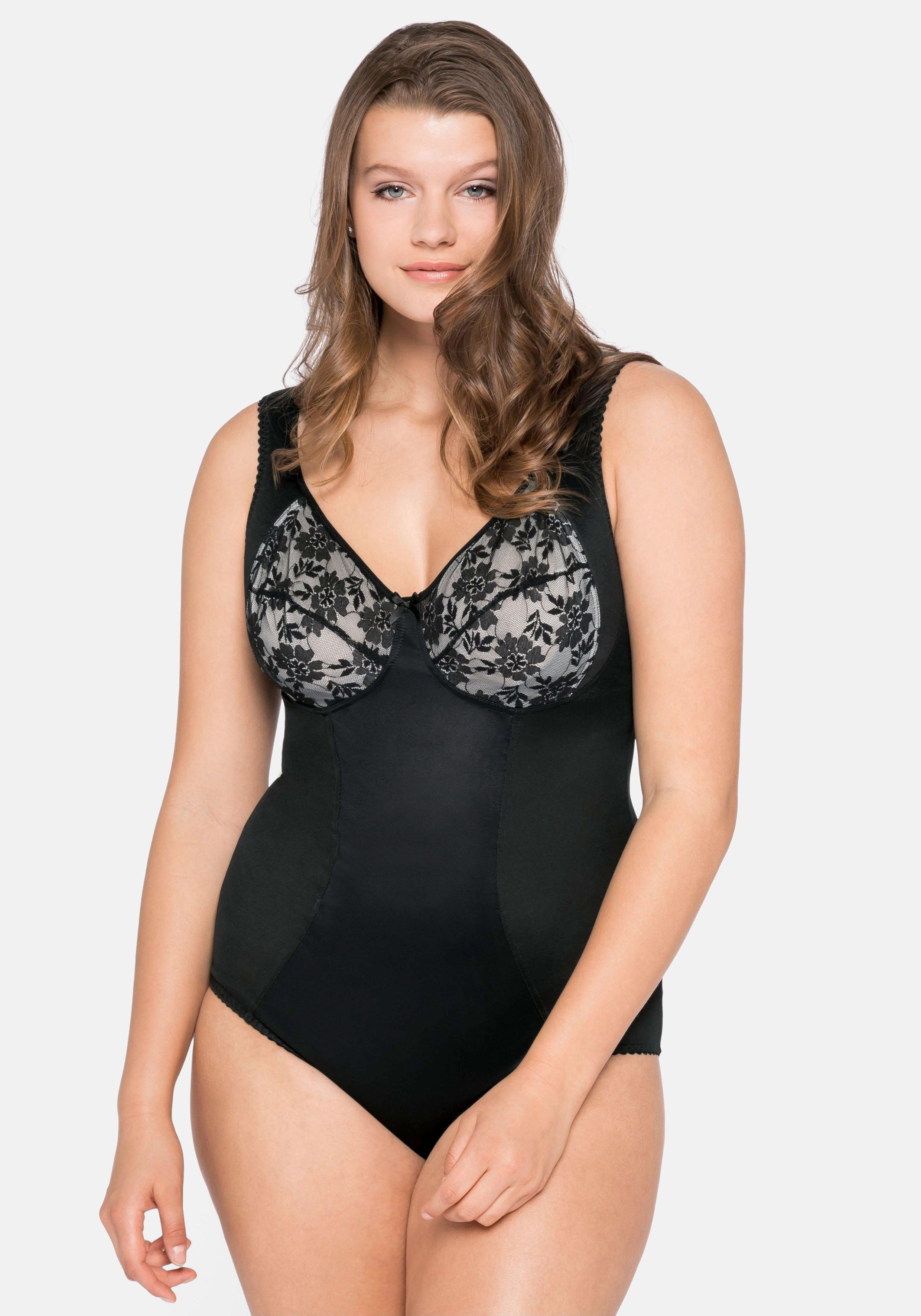 Body mit Shape-Effekt, Cups aus floraler Spitze - schwarz-offwhite | sheego