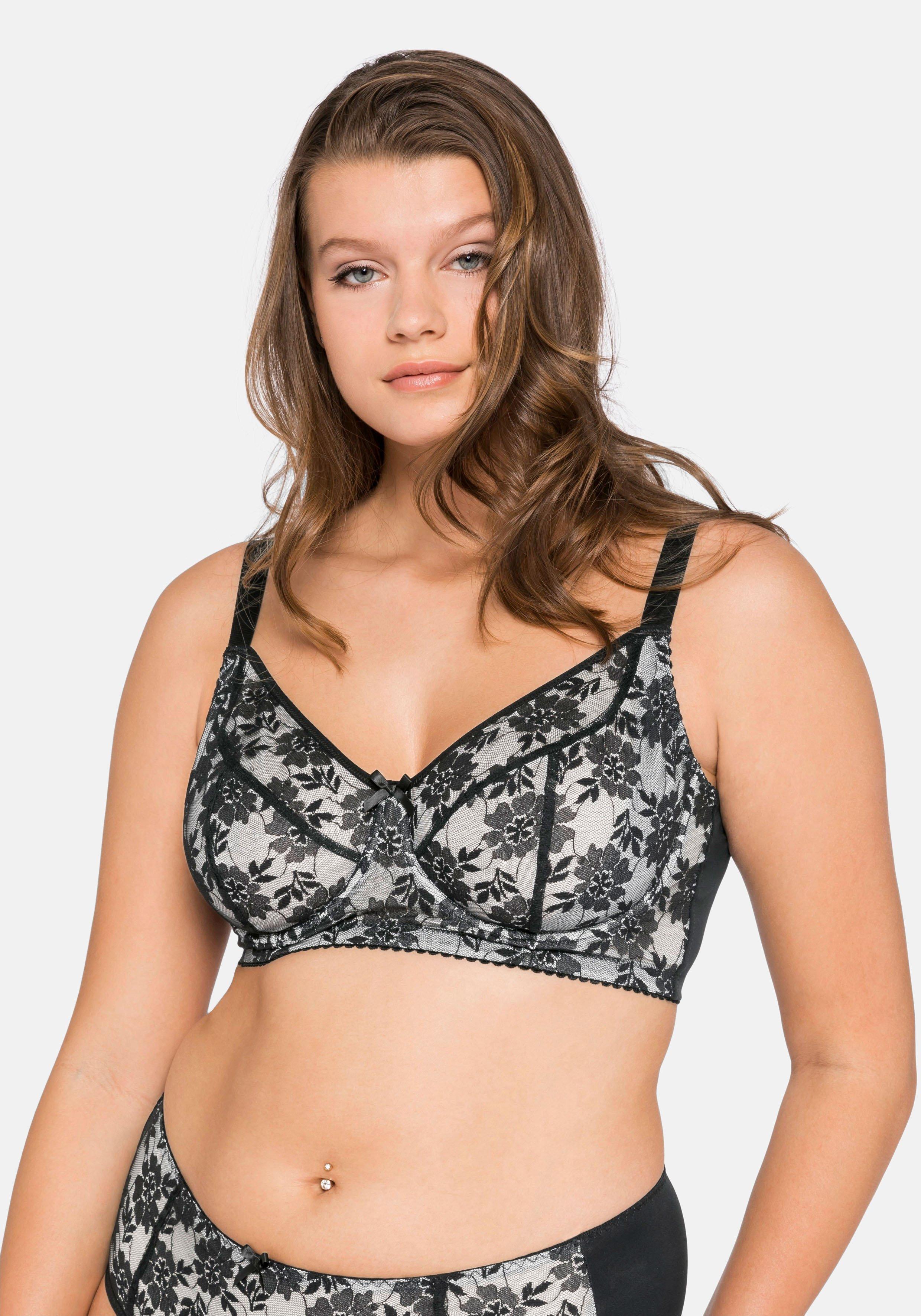 Bügel-BH aus floraler Vollspitze, schwarz-offwhite sheego mit | - Mesh