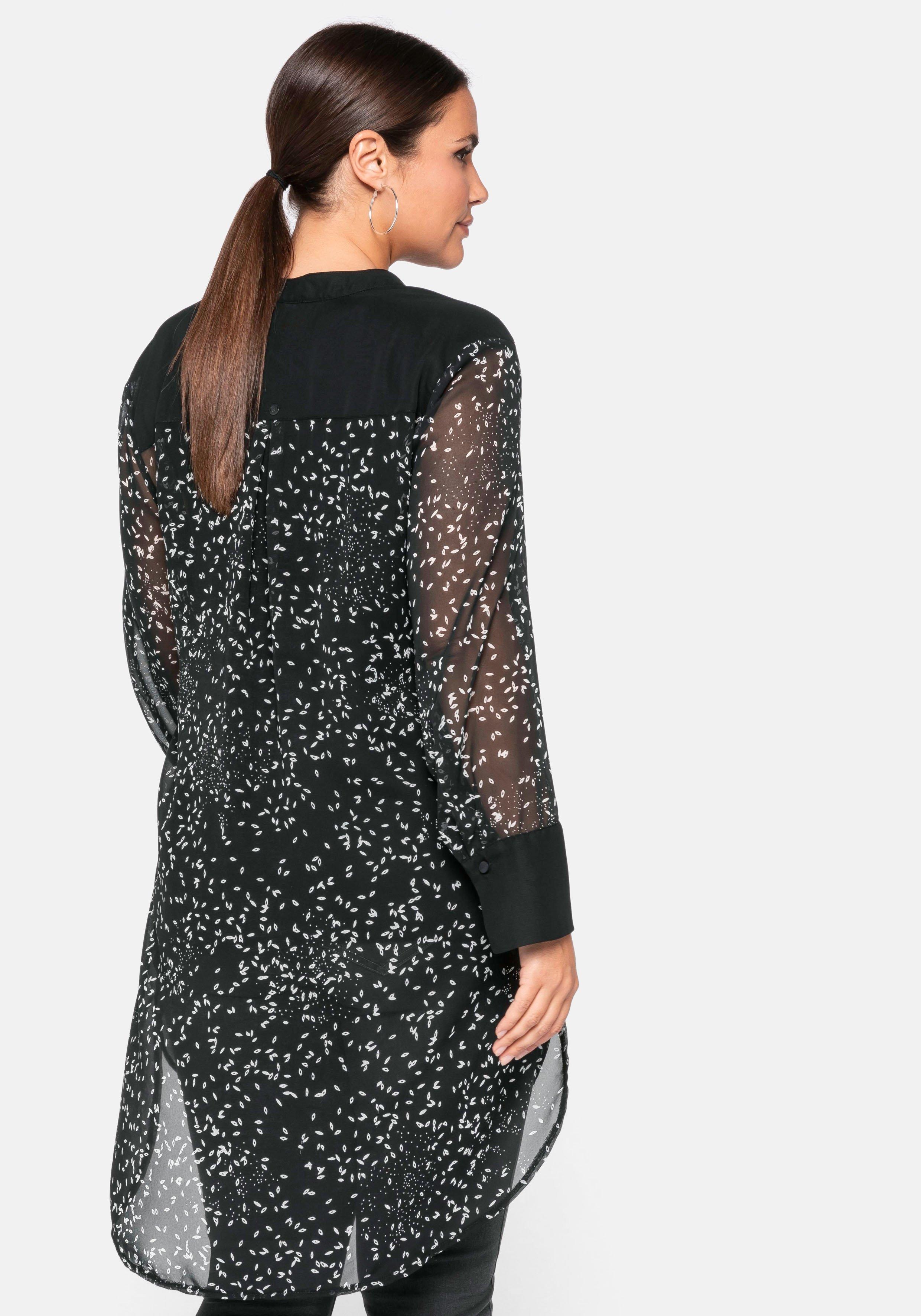Longbluse Mit Stehkragen Und Alloverdruck Schwarz Weiss Sheego