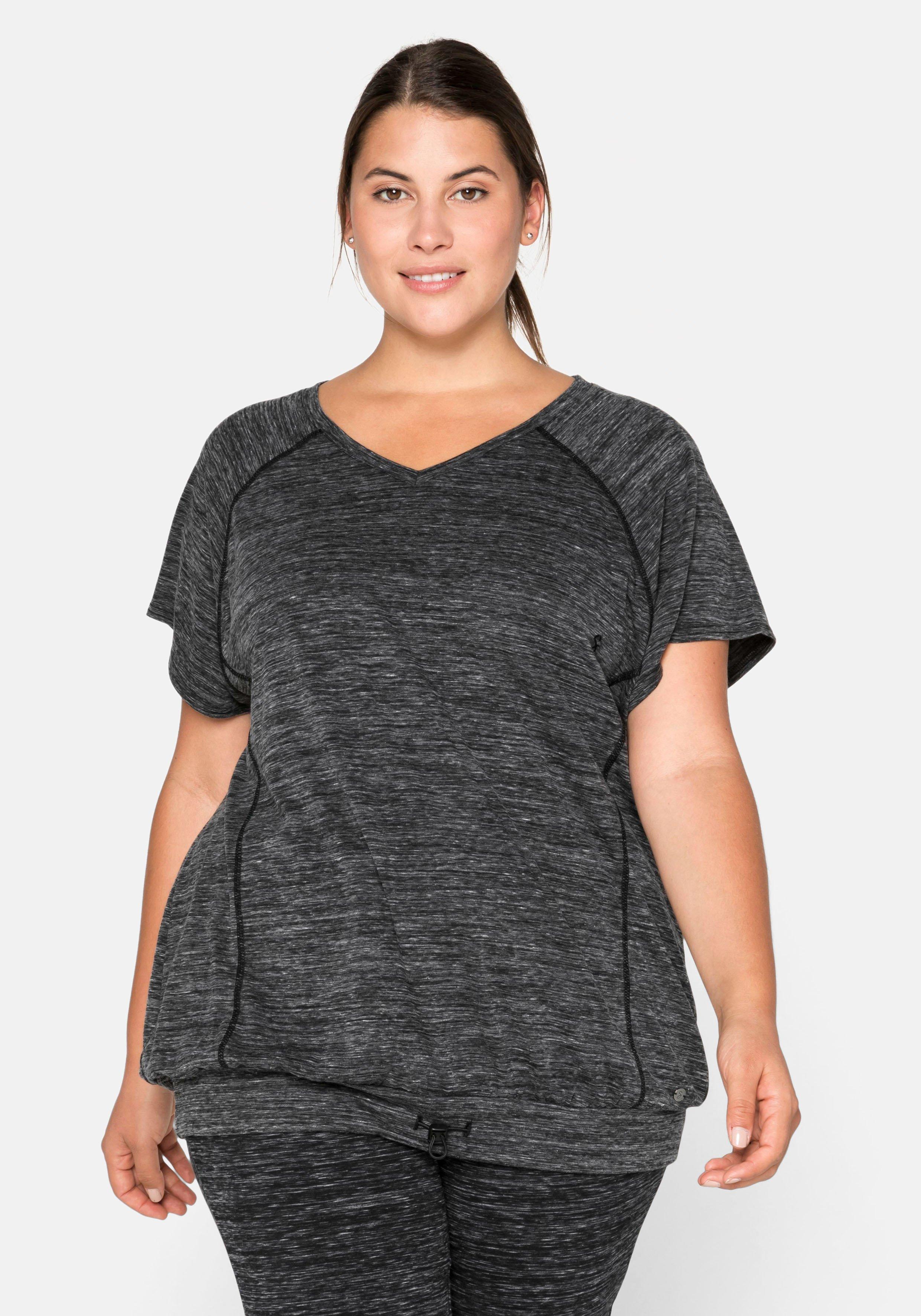 marine sheego - Oversized-Schnitt, Funktionsshirt meliert mit | Saumbündchen im