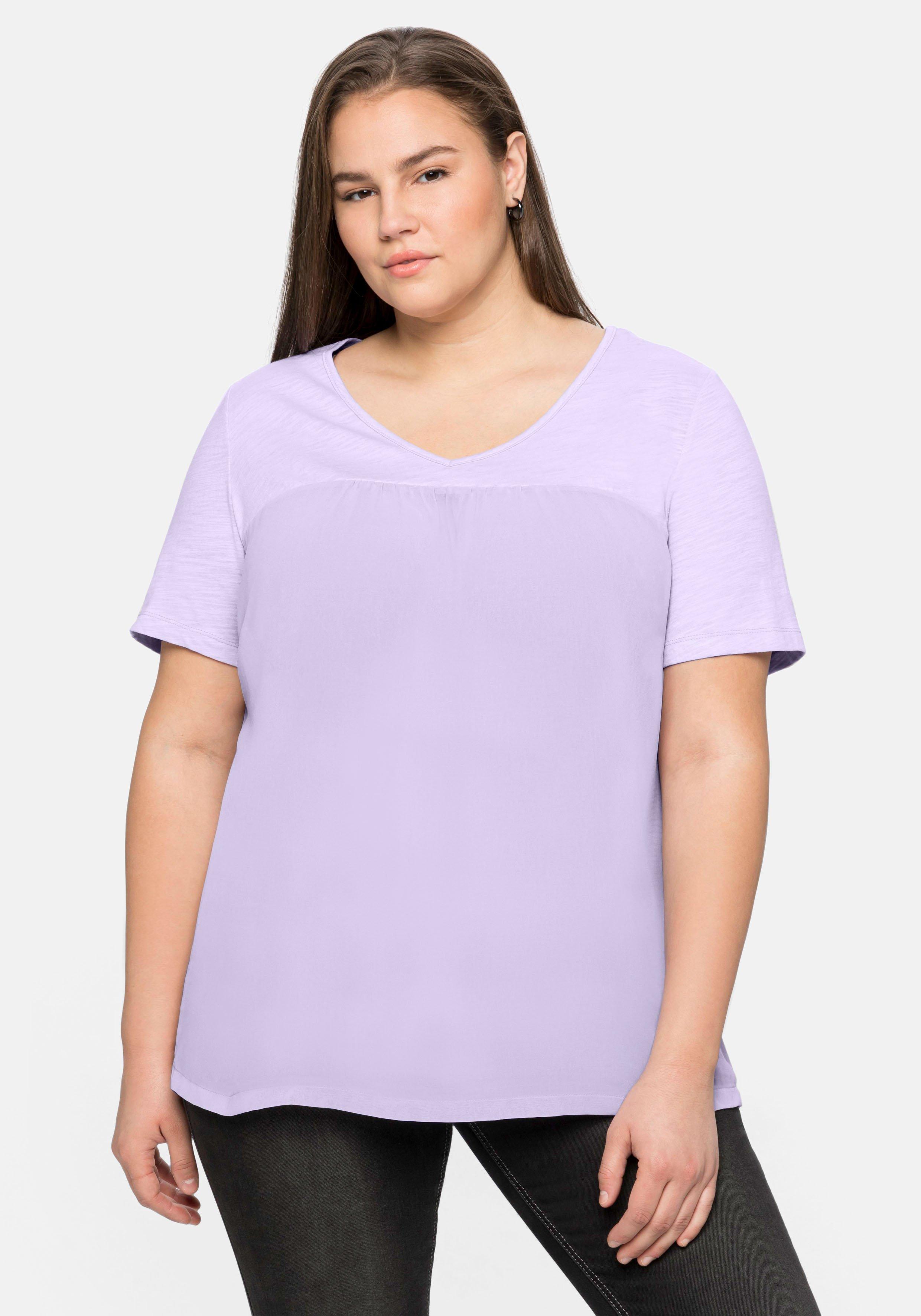 sheego Shirt im Materialmix, in A-Linie - lavendel sheego