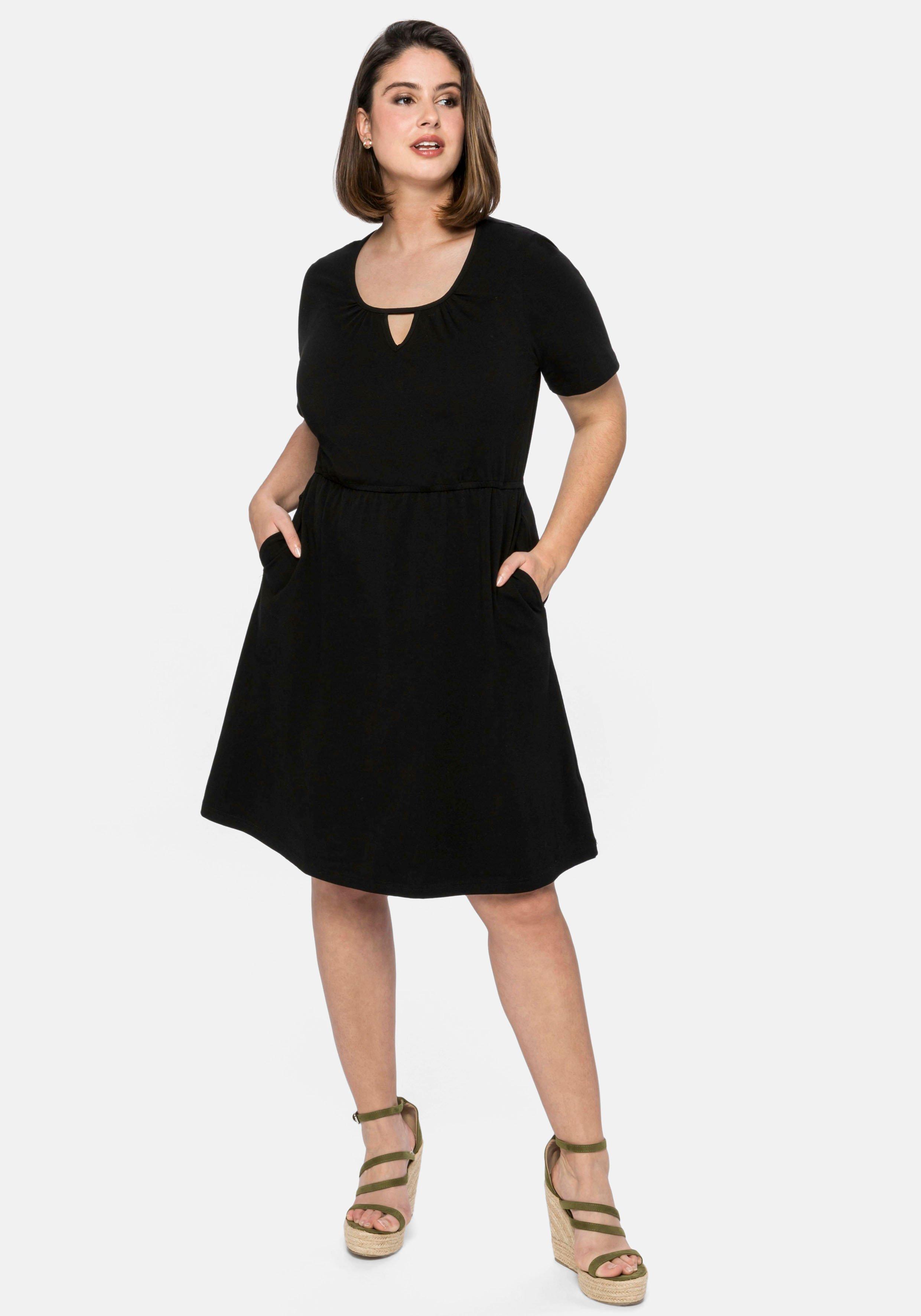 sheego Jerseykleid mit Cut-out am Ausschnitt - schwarz sheego