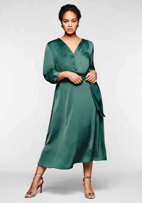 Kleid in Wickeloptik und mit Bindeband, aus Satin - opalgrün - 40