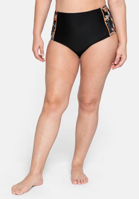 Bikinihose in High-Waist-Form mit seitlichem Druck - schwarz bedruckt - 44