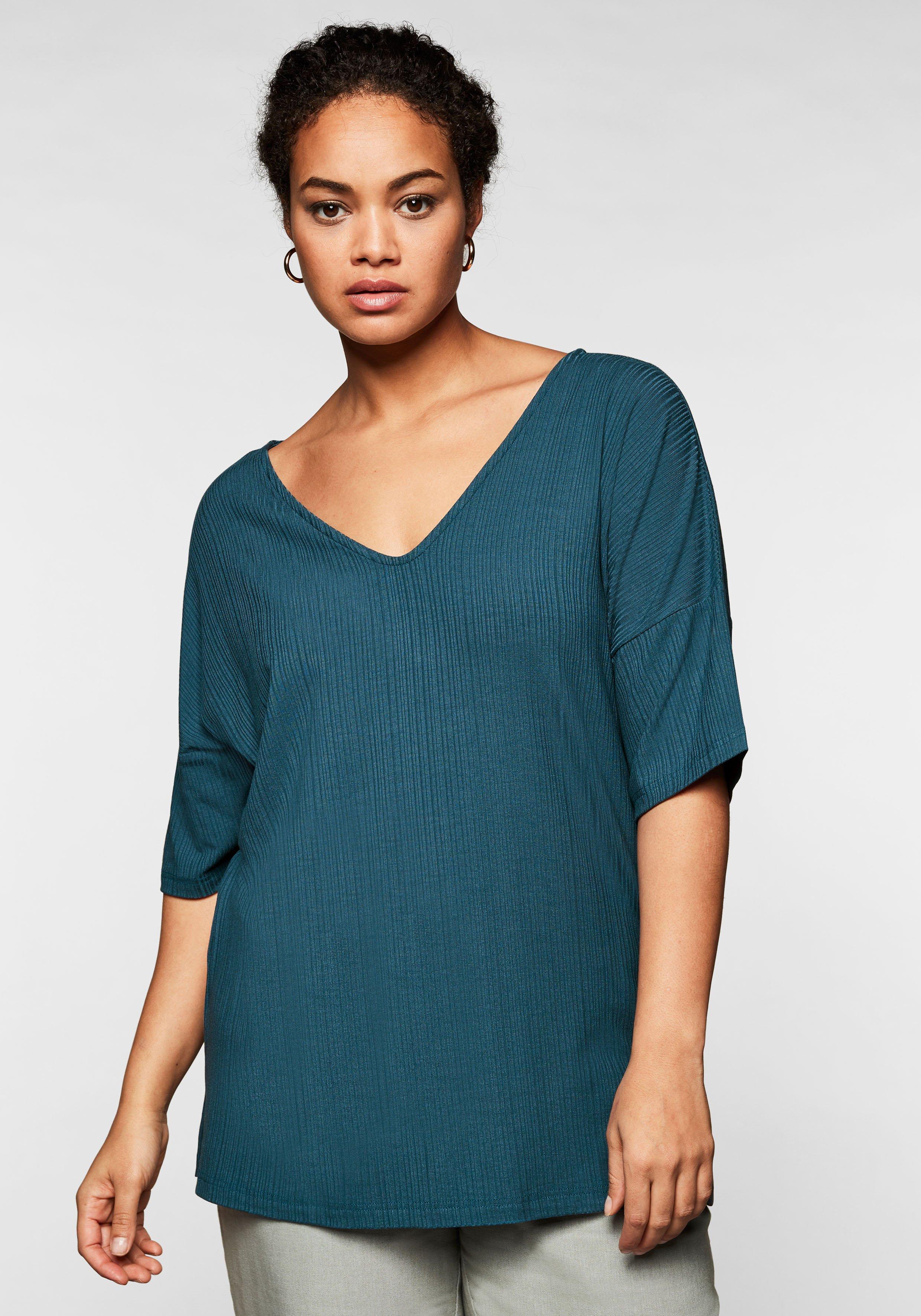 Shirt mit V-Ausschnitt, | in petrol Oversized-Form sheego 