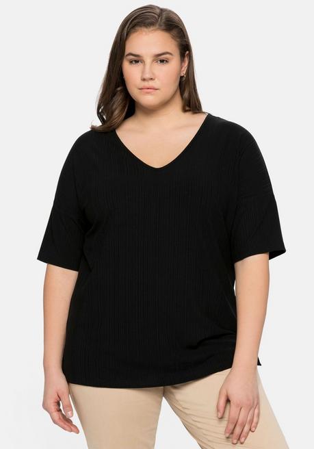Shirt mit V-Ausschnitt, in Oversize-Form - schwarz - 40/42