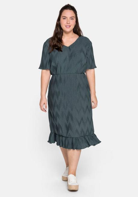 Kleid mit Volant und plissiertem Zick-Zack-Muster - dunkelgrau - 44