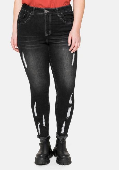 Skinny Ankle-Jeans mit Destroyed- und Used-Effekten - black used Denim - 40