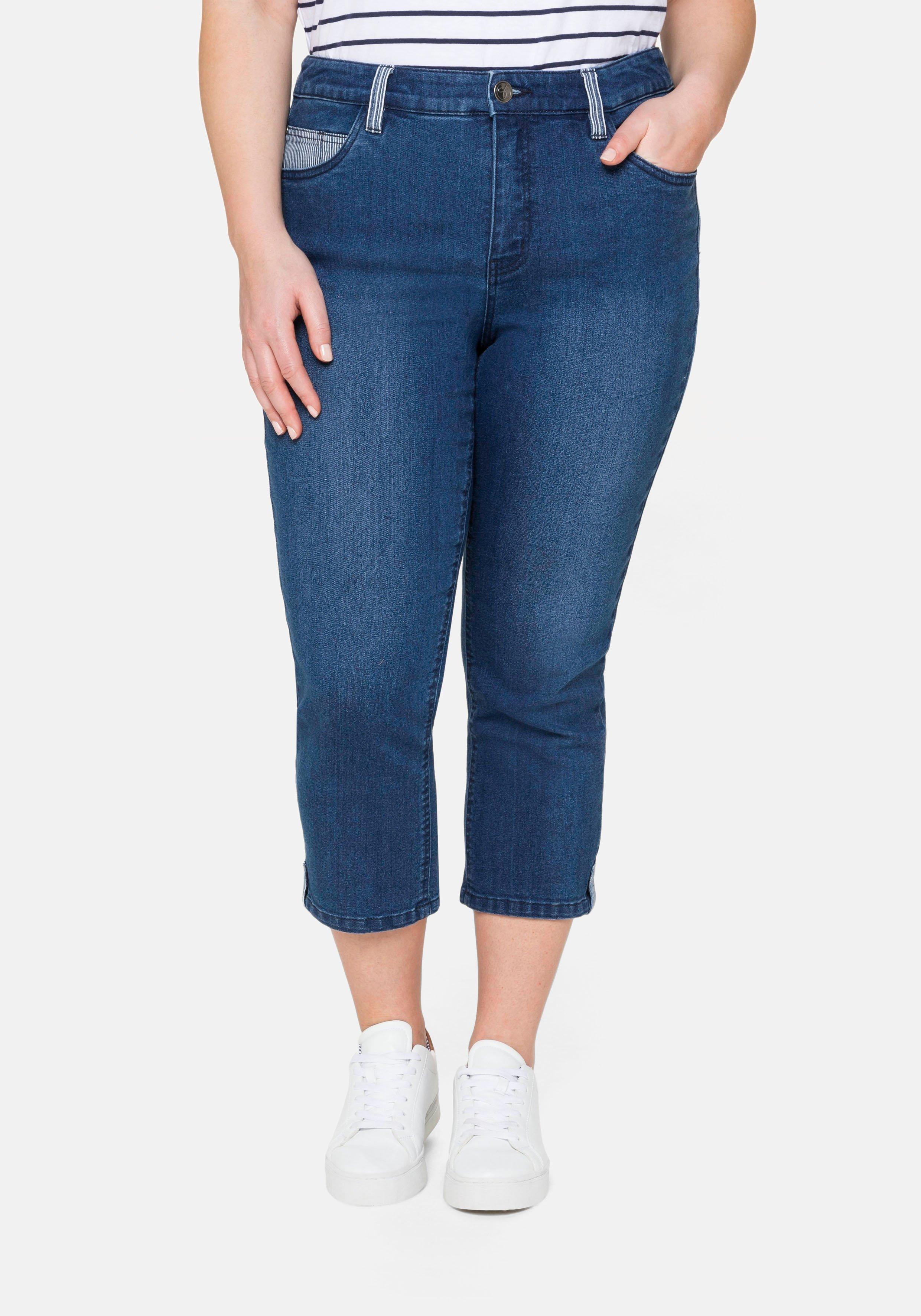 sheego Schmale Jeans in 7/8-Länge, mit Kontrastdetails - blue Denim sheego