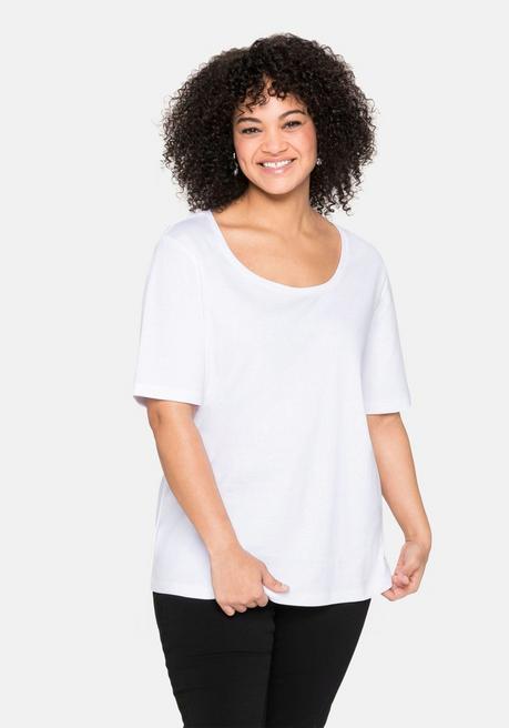 T-Shirt mit tiefem Ausschnitt und längerem Ärmel - weiß - 40/42