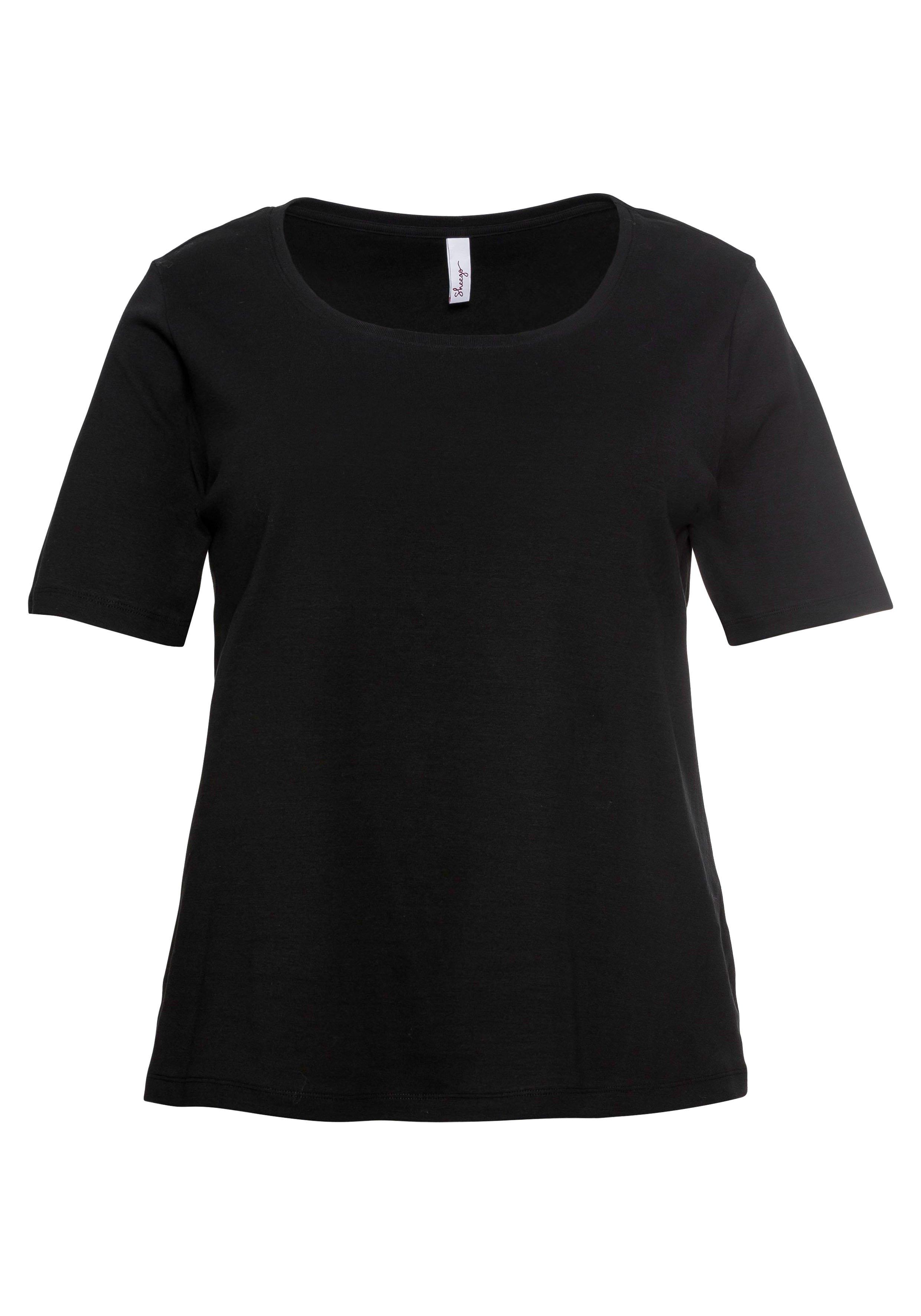 T-Shirt mit tiefem Ausschnitt und längerem Ärmel - marine | sheego | V-Shirts