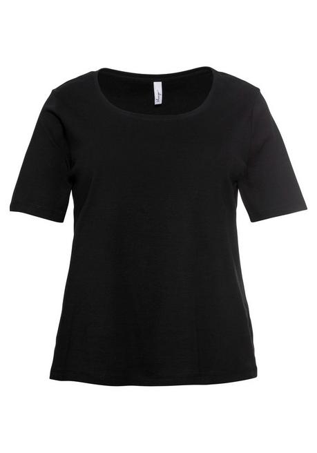 T-Shirt mit tiefem Ausschnitt und längerem Ärmel - marine | sheego