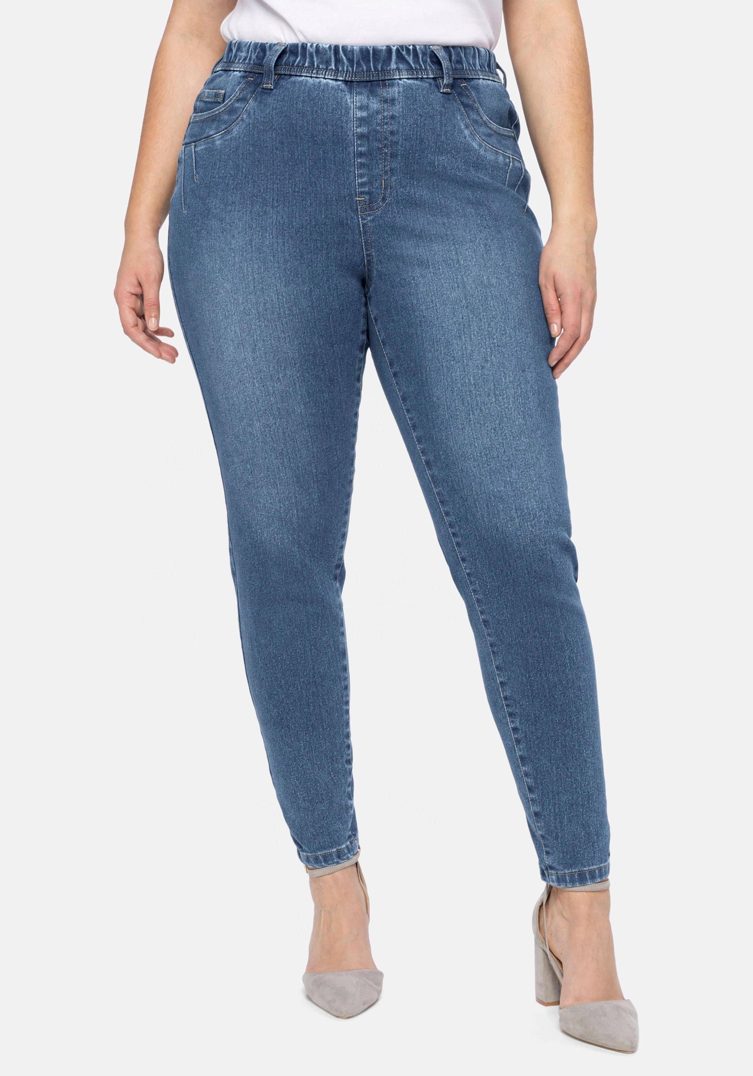 Jeggings mit sheego Denim | Gürtelschlaufen - Gummibund light used blue und