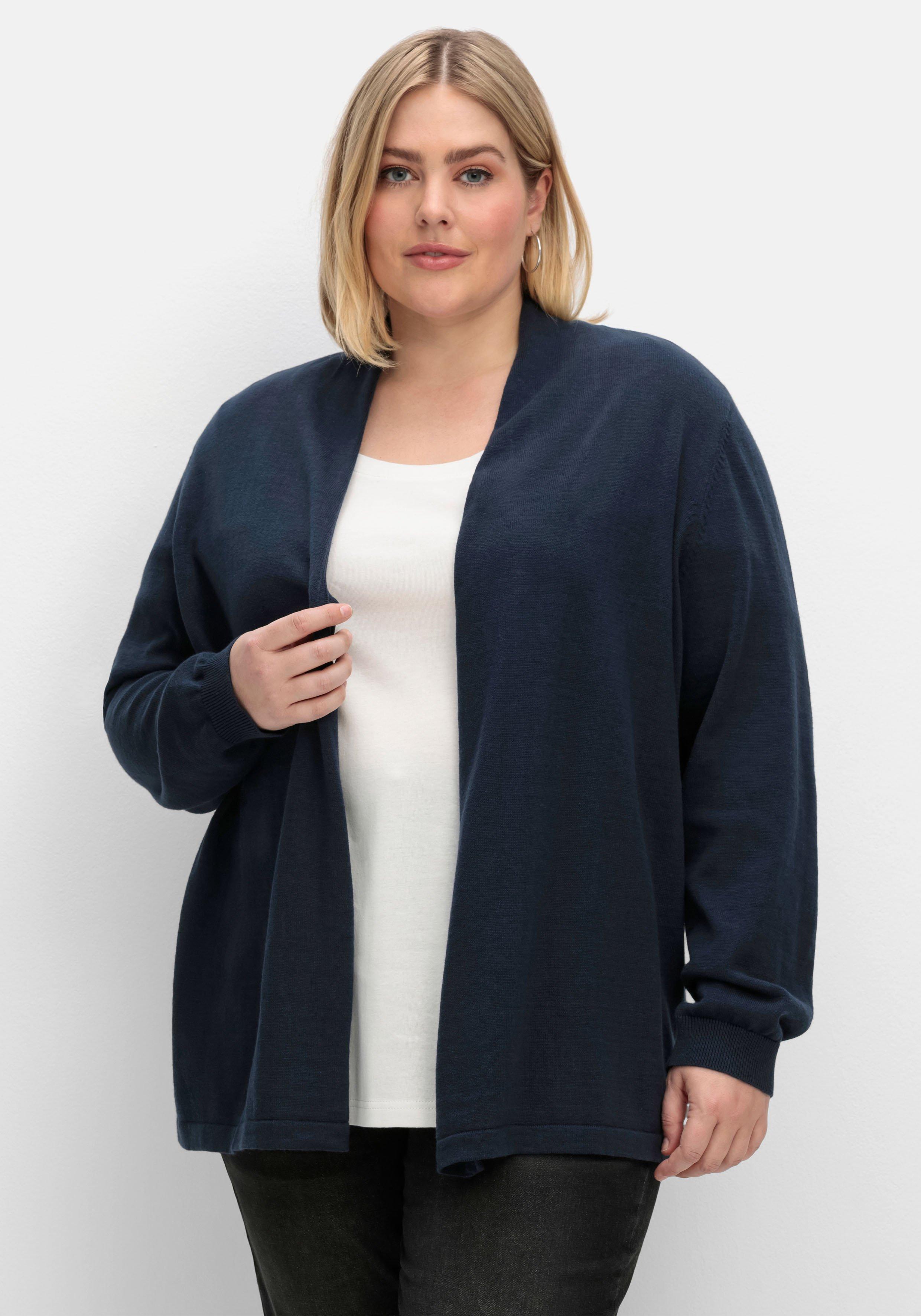 sheego Strickjacke mit schmalem Schalkragen, offene Form - nachtblau sheego