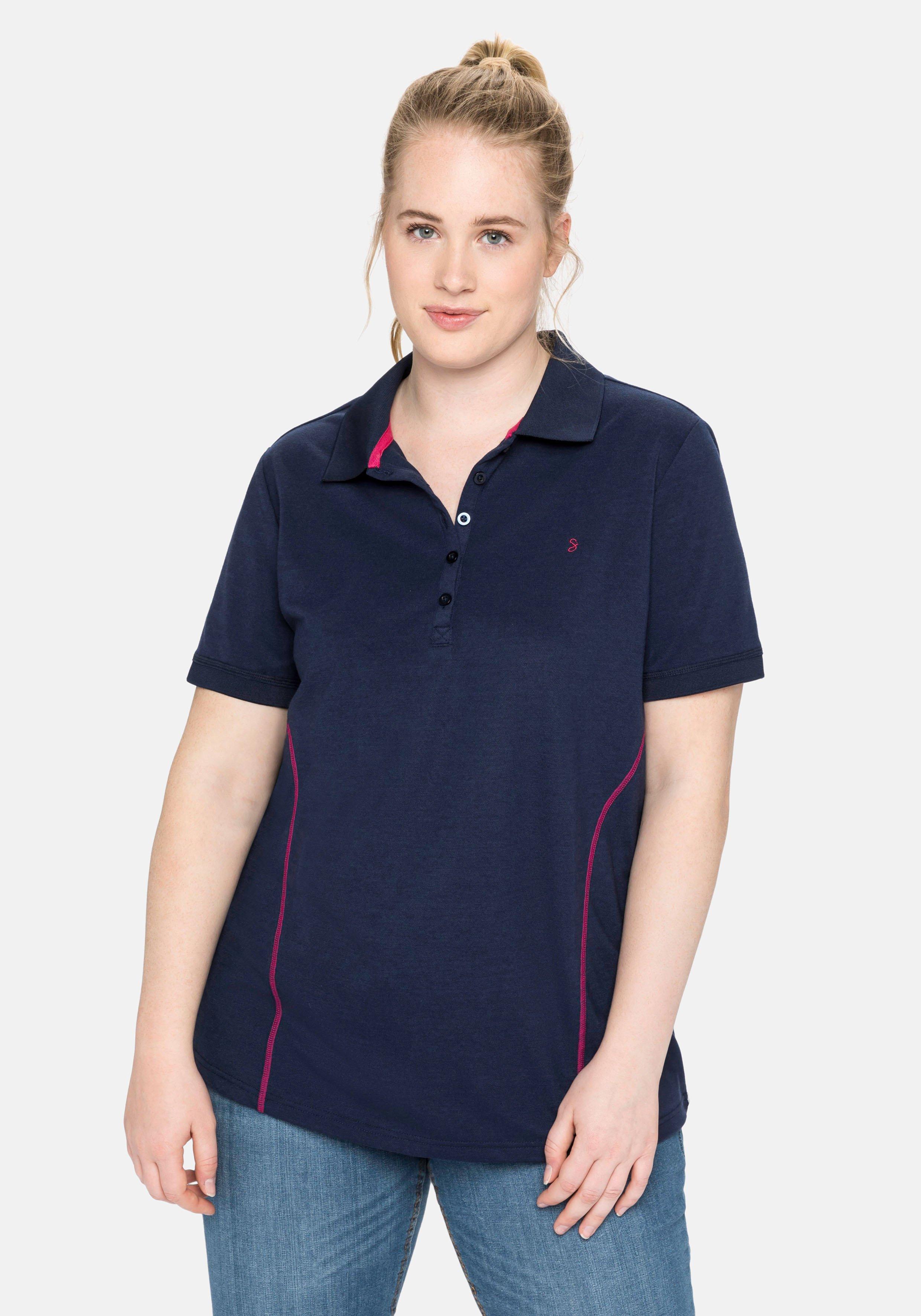 sheego Poloshirt in Piqué-Qualität, mit Teilungsnähten - marine sheego