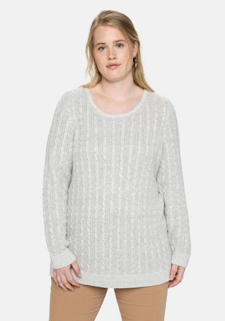 Pullover mit Zopfmuster, in flauschiger Qualität - hellgrau meliert - 48/50