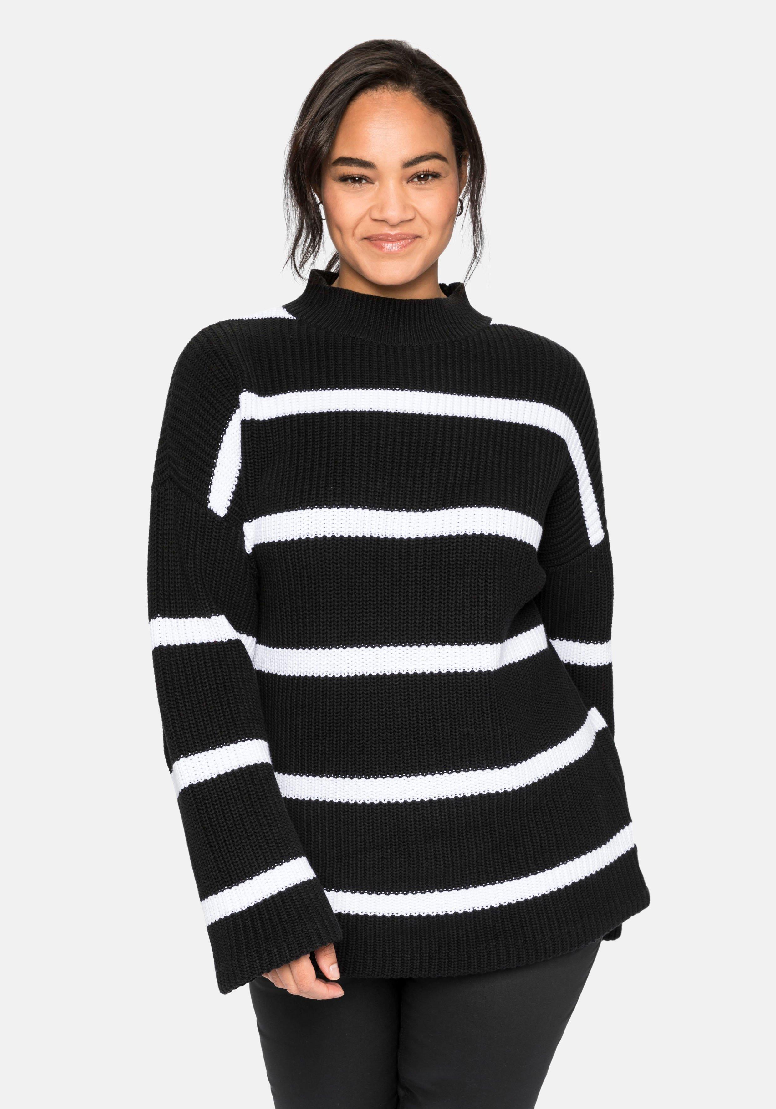 sheego Streifenmuster schwarz-weiß Pullover mit Boxy-Form, - | in