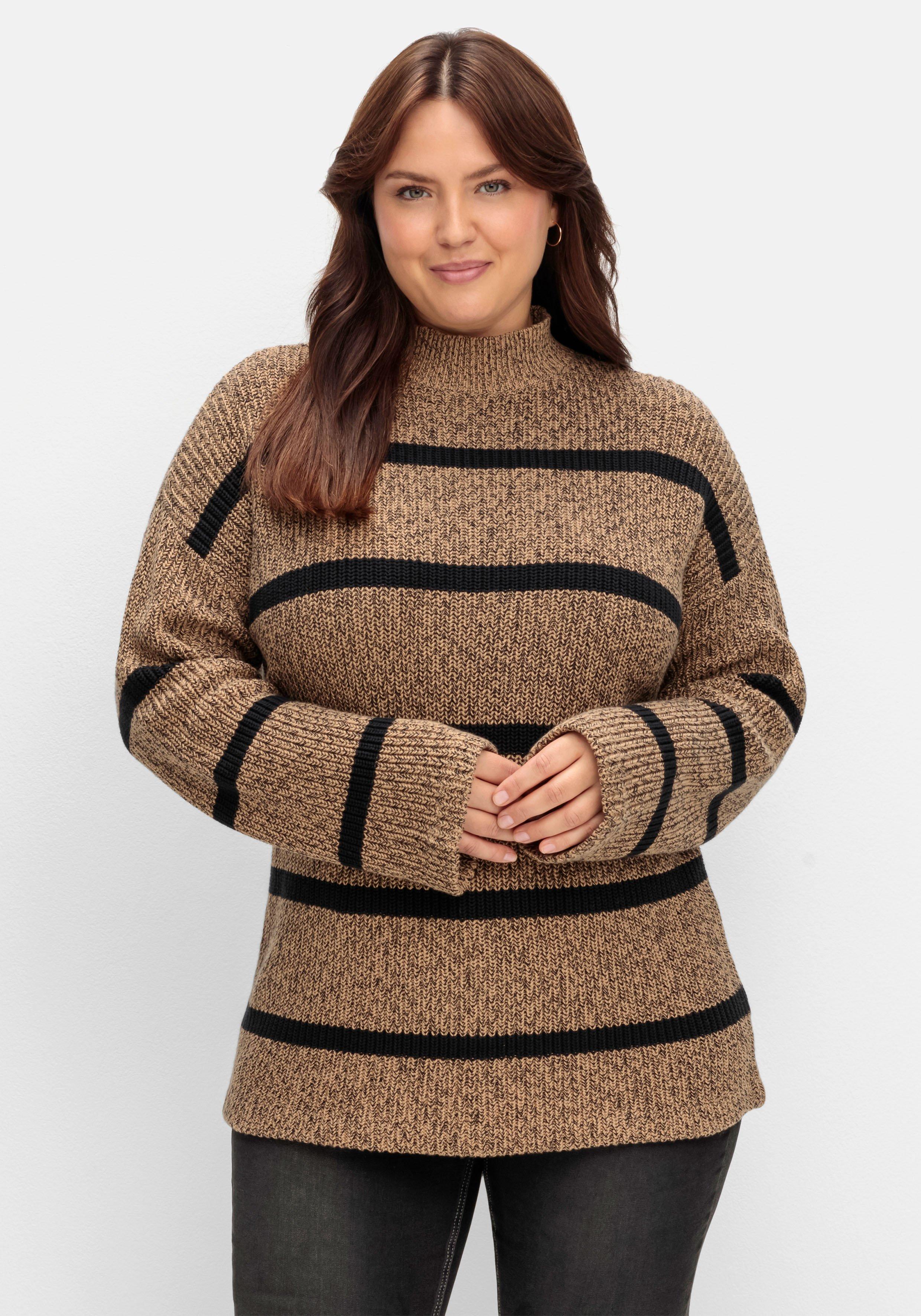 sheego Pullover in Boxy-Form, mit Streifenmuster - cappuccino-schwarz sheego