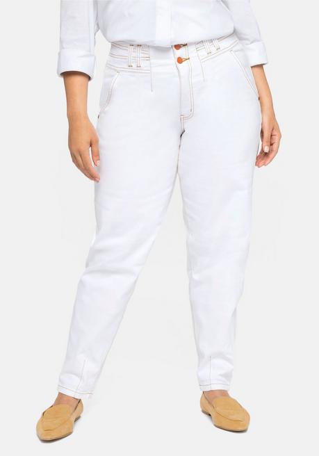 Mom-Jeans OLIVIA mit Bundfalten und Kontrastnähten - offwhite - 40