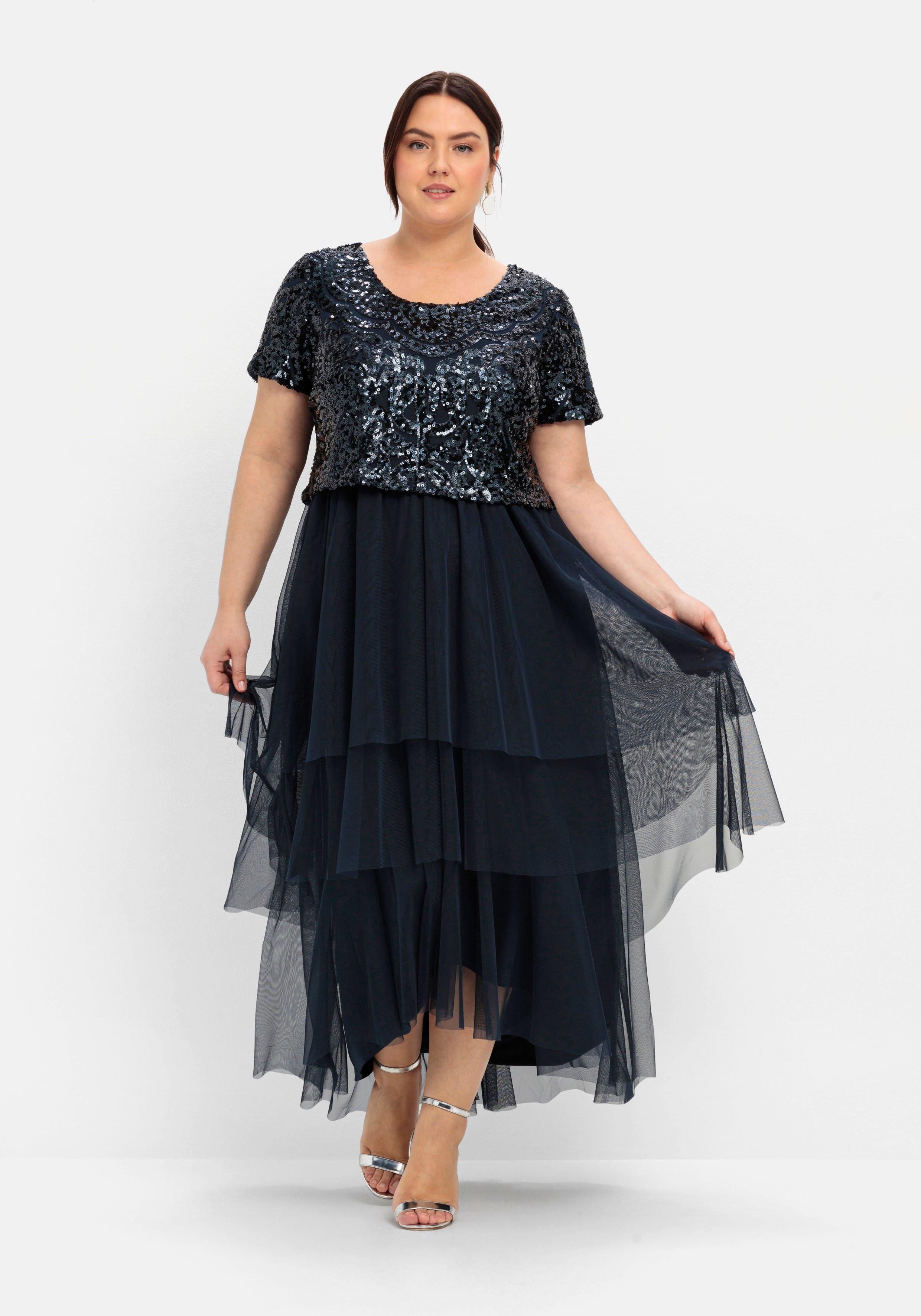 sheego Abendkleid mit lose fallendem Paillettenoberteil - nachtblau sheego