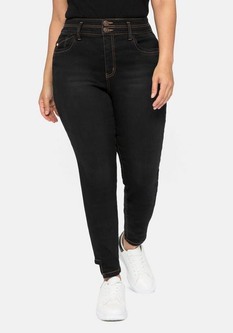 Skinny High-Waist-Jeans mit Bodyforming-Effekt - black Denim - 40